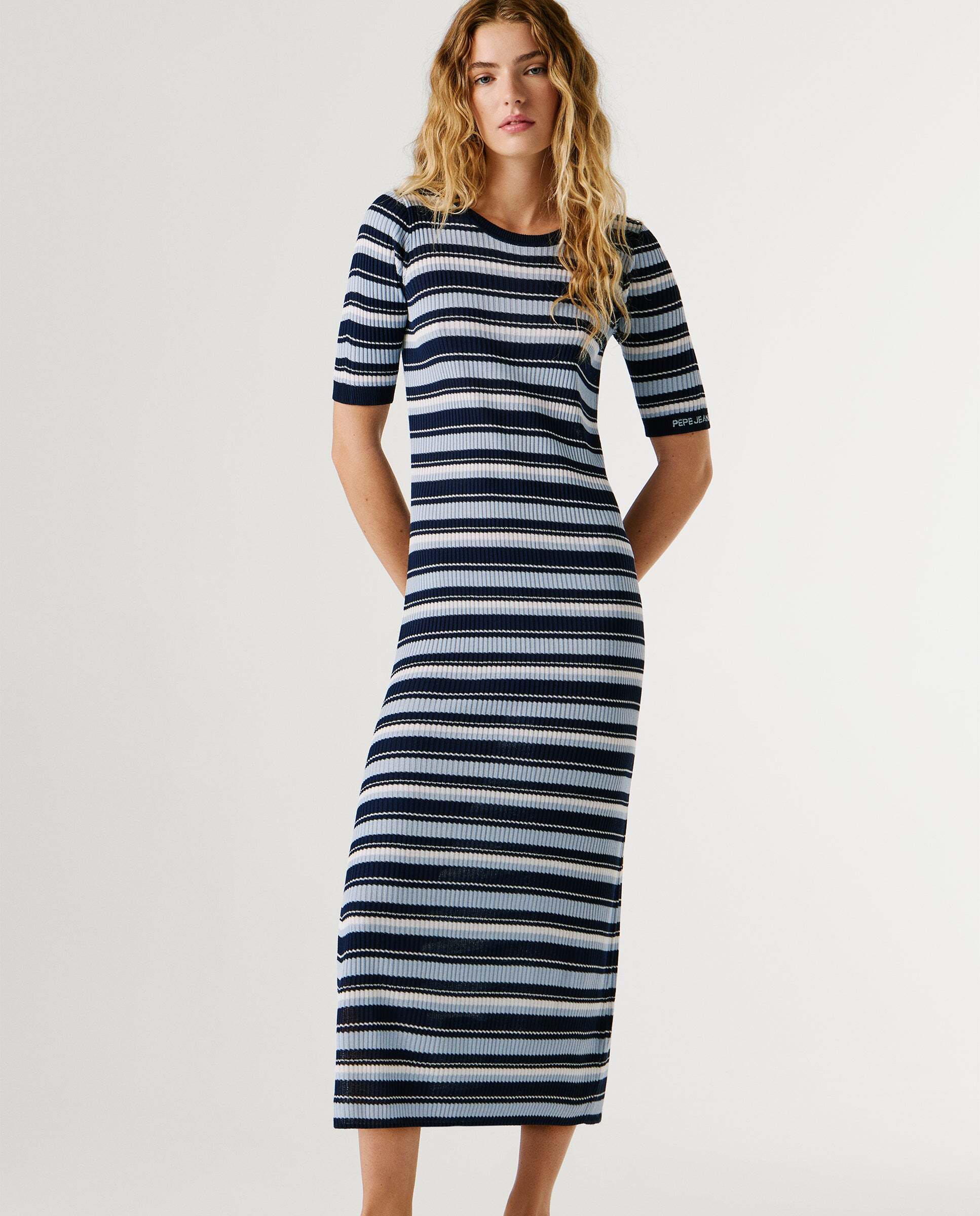 Vestido largo de mujer canalé de rayas - Pepe Jeans - Azul Azul-2
