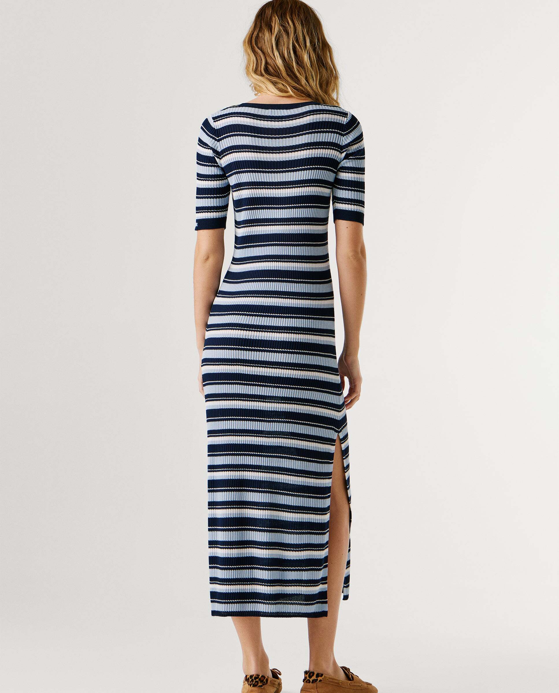 Vestido largo de mujer canalé de rayas - Pepe Jeans - Azul Azul-3