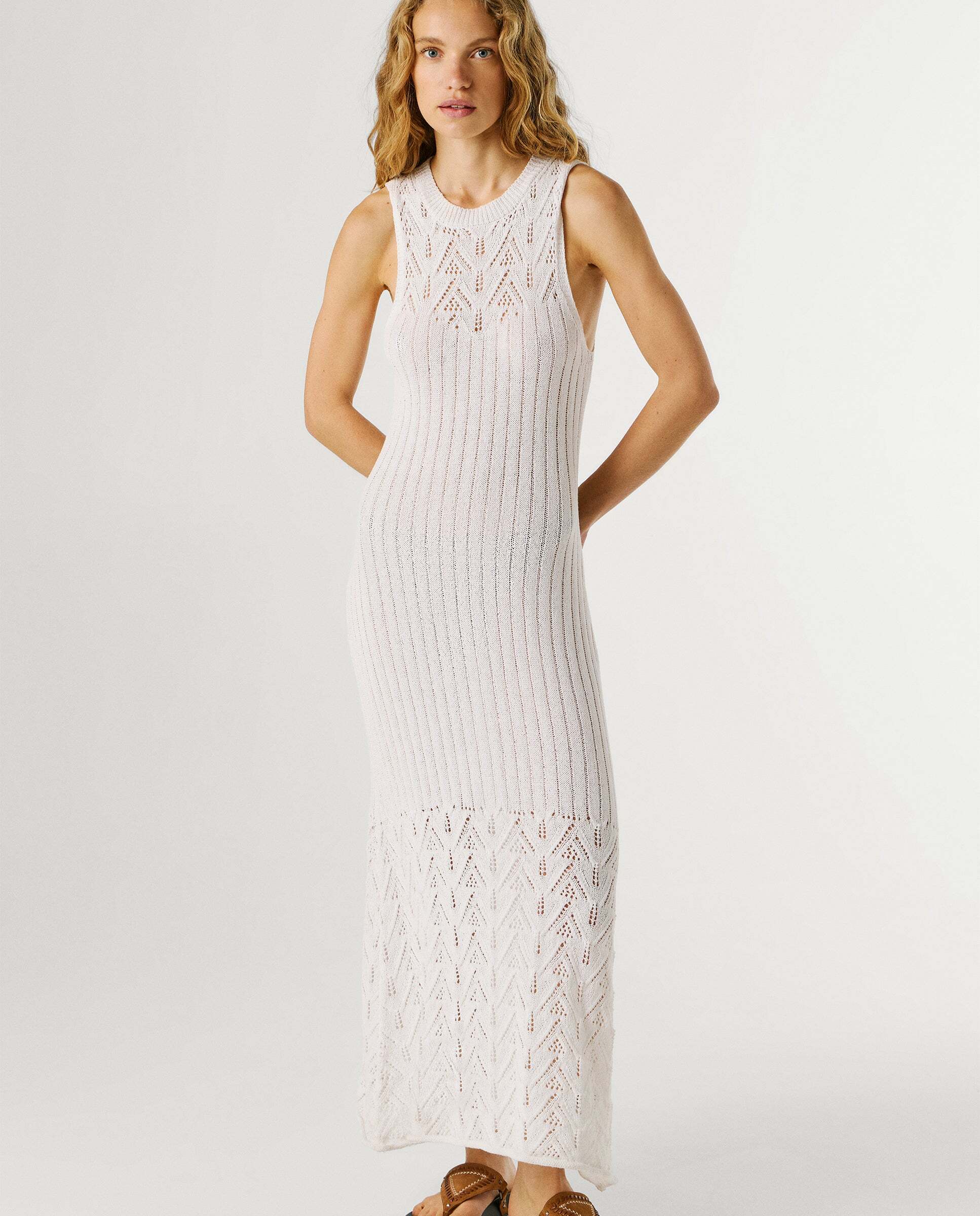 Vestido largo de mujer detalles calados - Pepe Jeans - Blanco Blanco-3