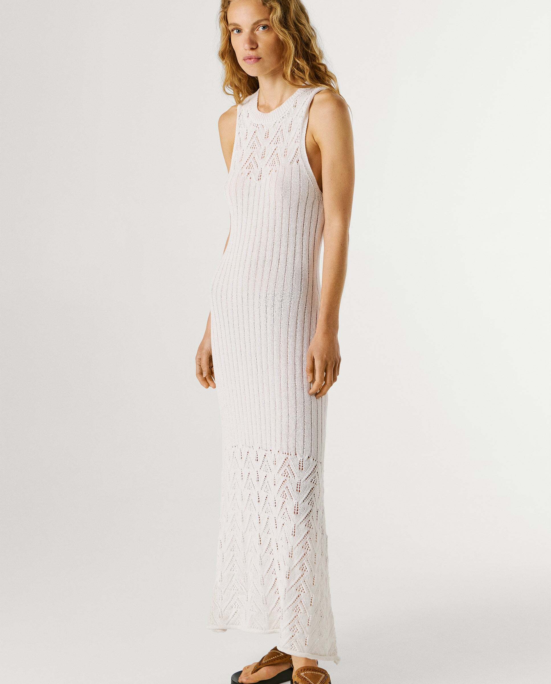 Vestido largo de mujer detalles calados - Pepe Jeans - Blanco Blanco-7
