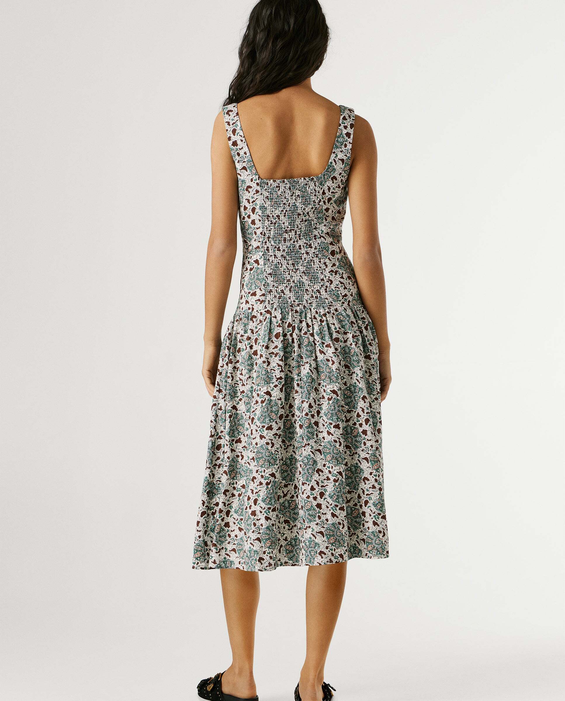 Vestido largo estampado floral con lino - Pepe Jeans - Verde Verde-4