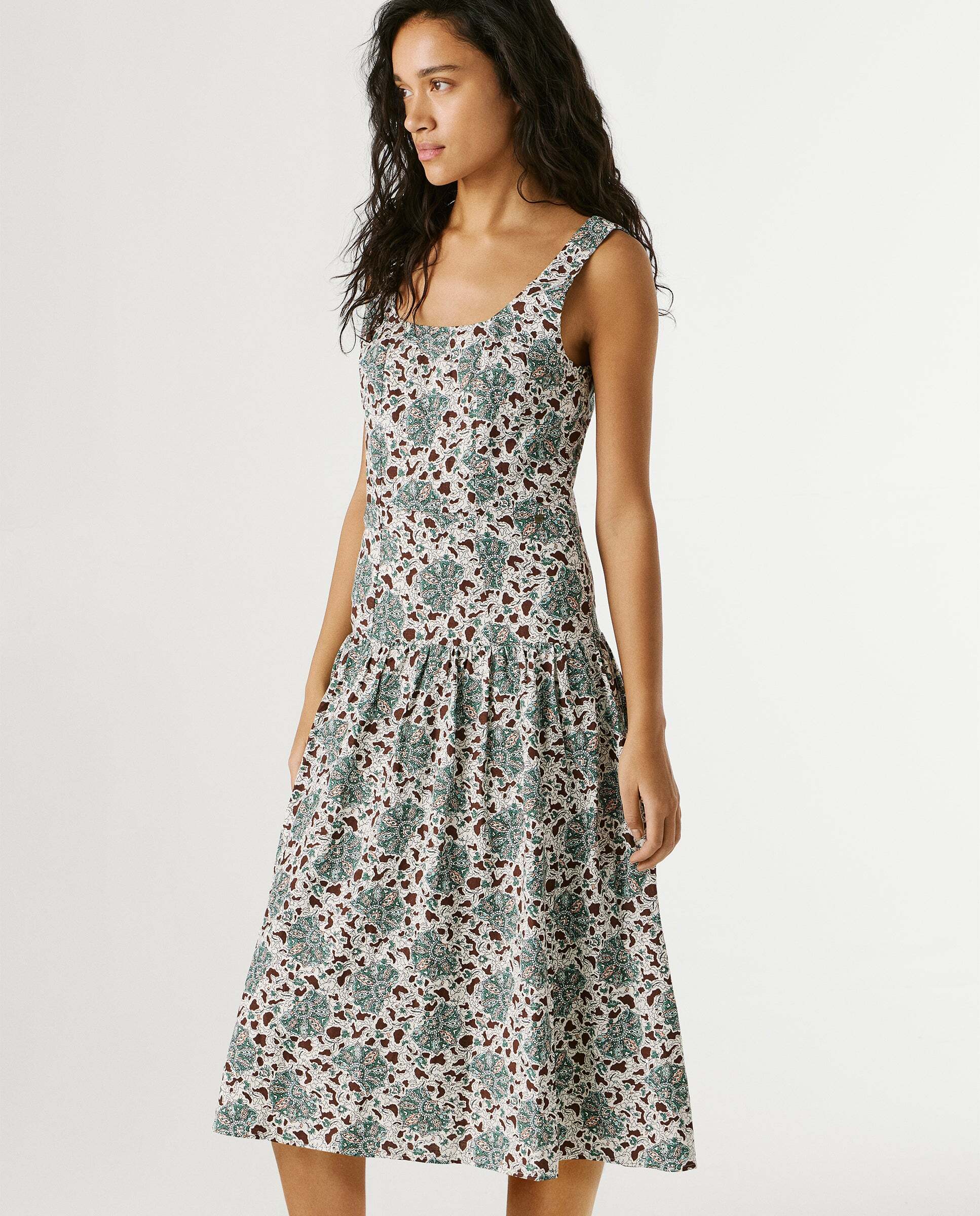 Vestido largo estampado floral con lino - Pepe Jeans - Verde Verde-7