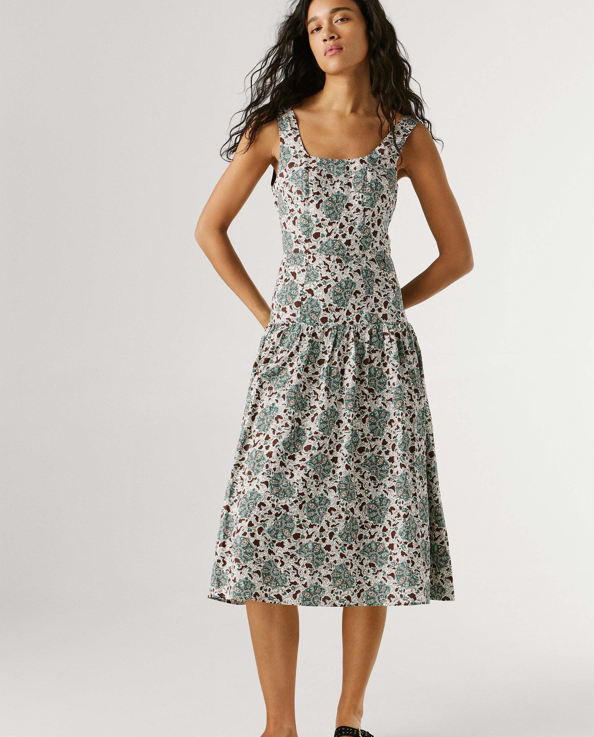 Vestido largo estampado floral con lino - Pepe Jeans - Verde Verde-8