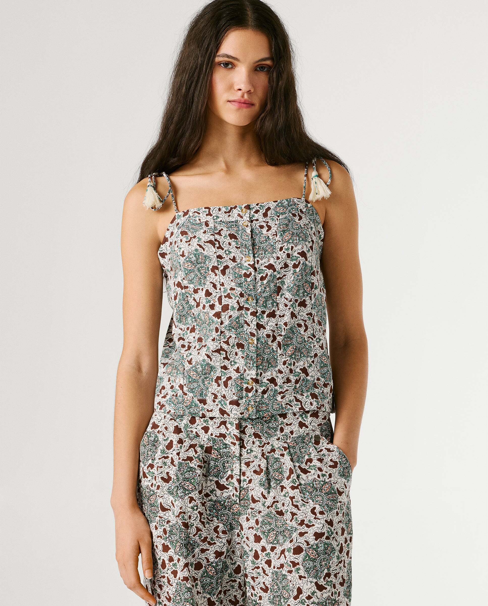 Top estampado floral con lino - Pepe Jeans - Verde Verde-2