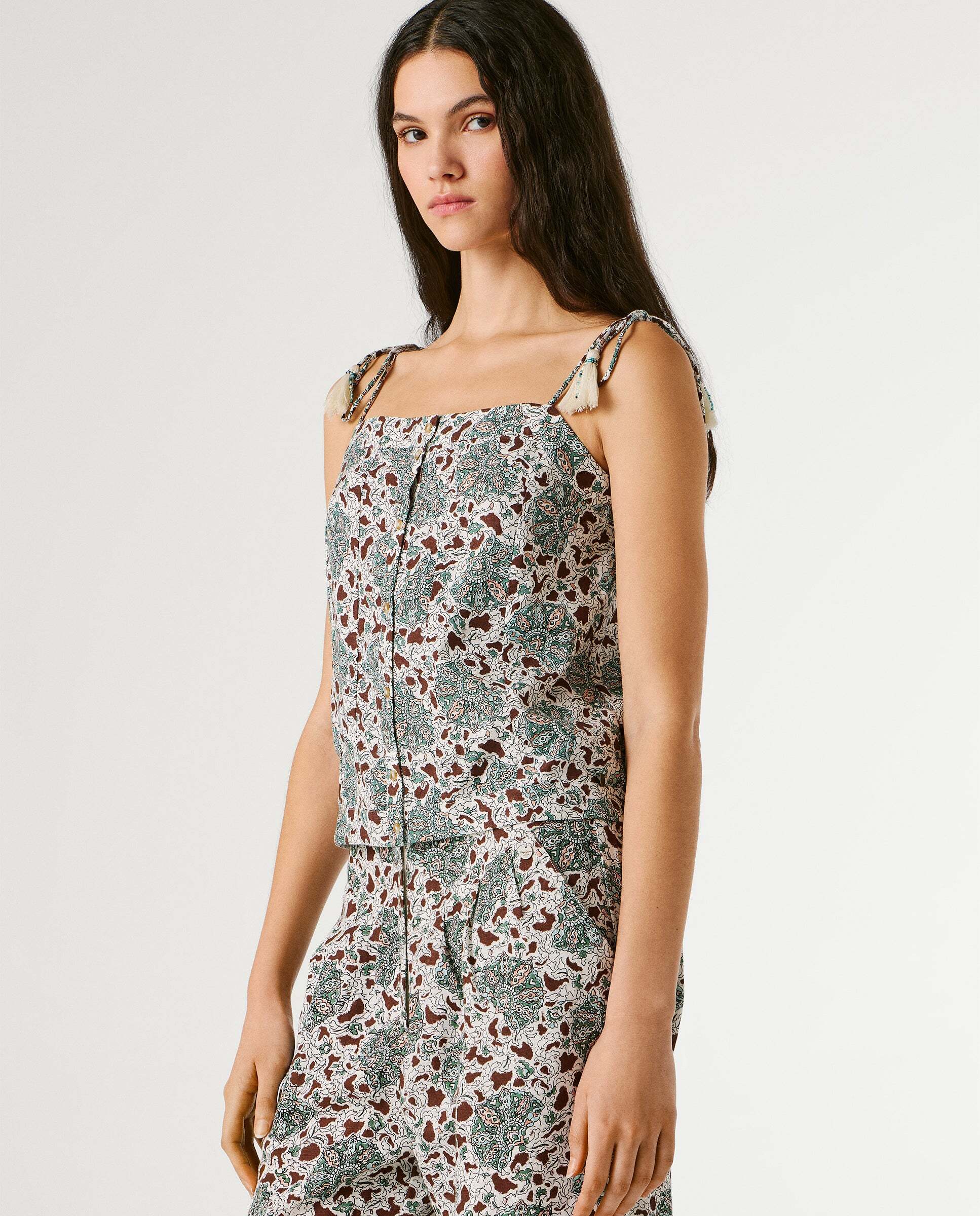 Top estampado floral con lino - Pepe Jeans - Verde Verde-6