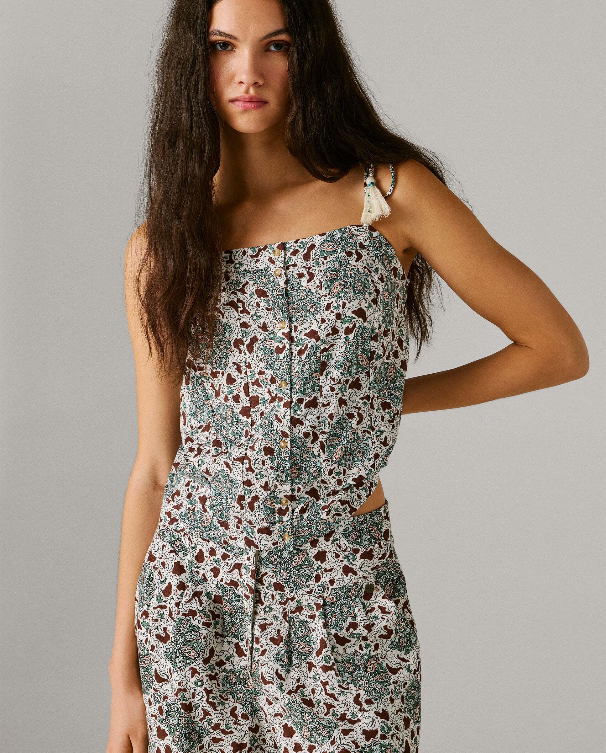 Top estampado floral con lino - Pepe Jeans - Verde Verde-7