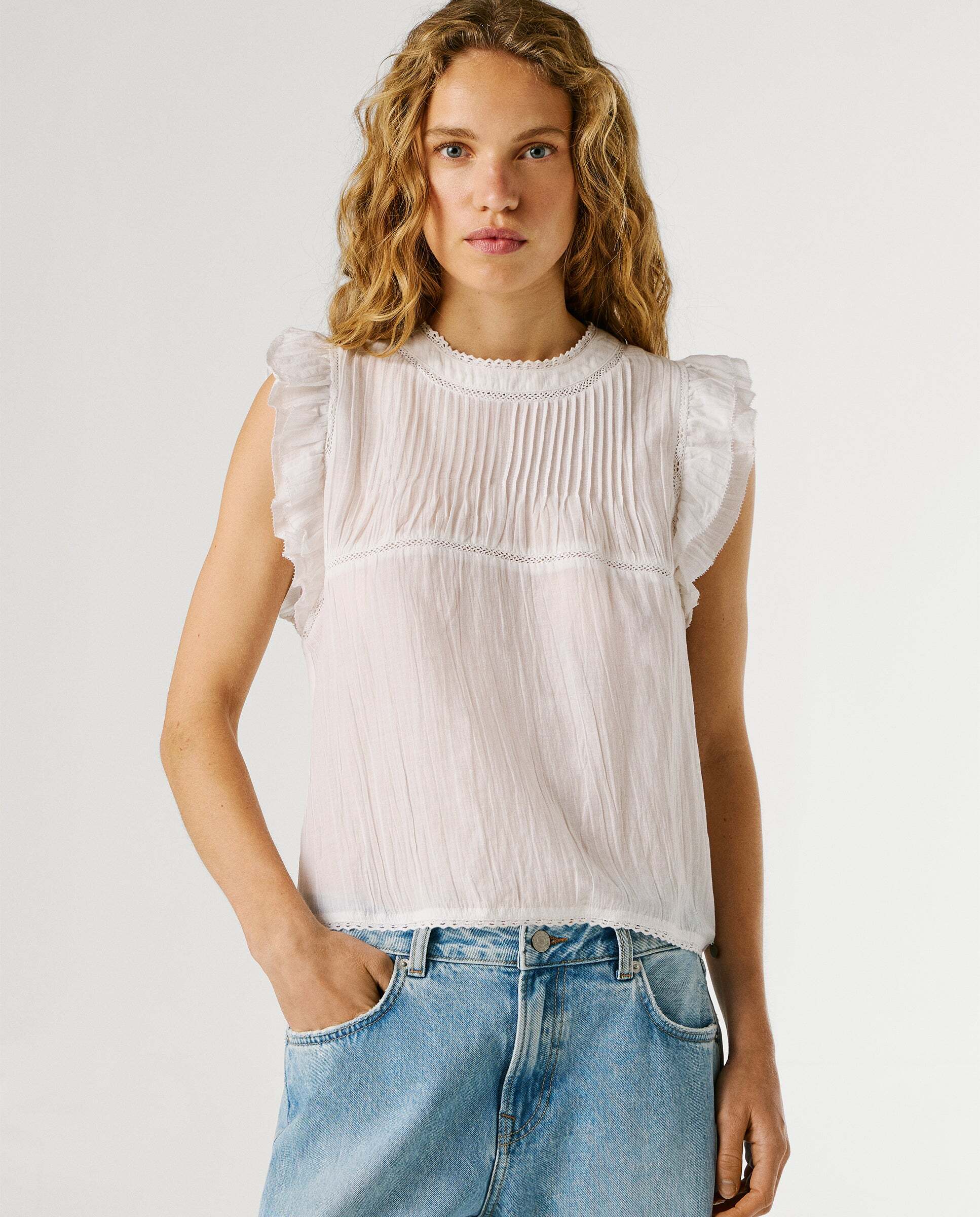 Imagen 1 de Blusa de mujer con detalles plisados - Pepe Jeans - Blanco Blanco