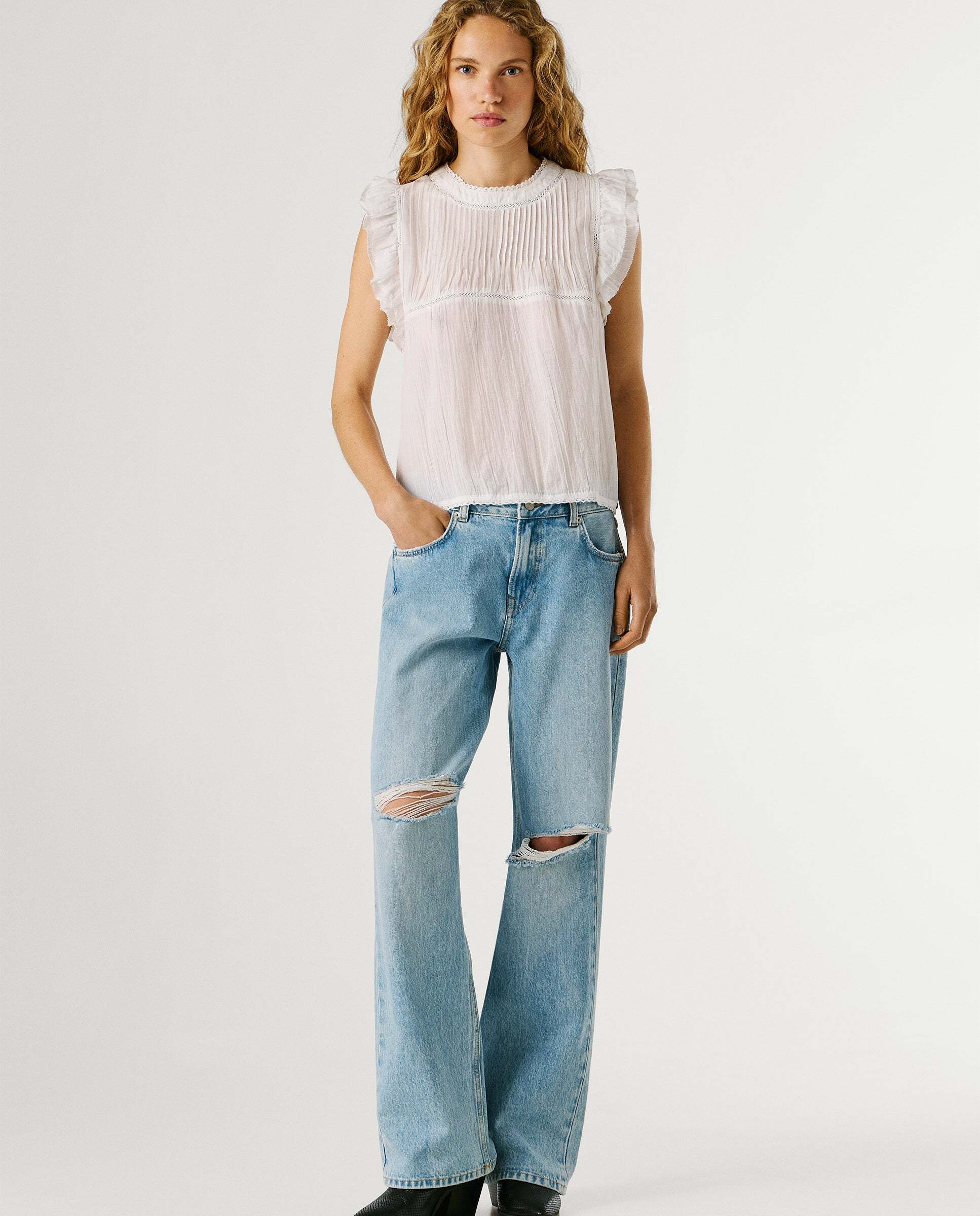 Imagen 2 de Blusa de mujer con detalles plisados - Pepe Jeans - Blanco Blanco