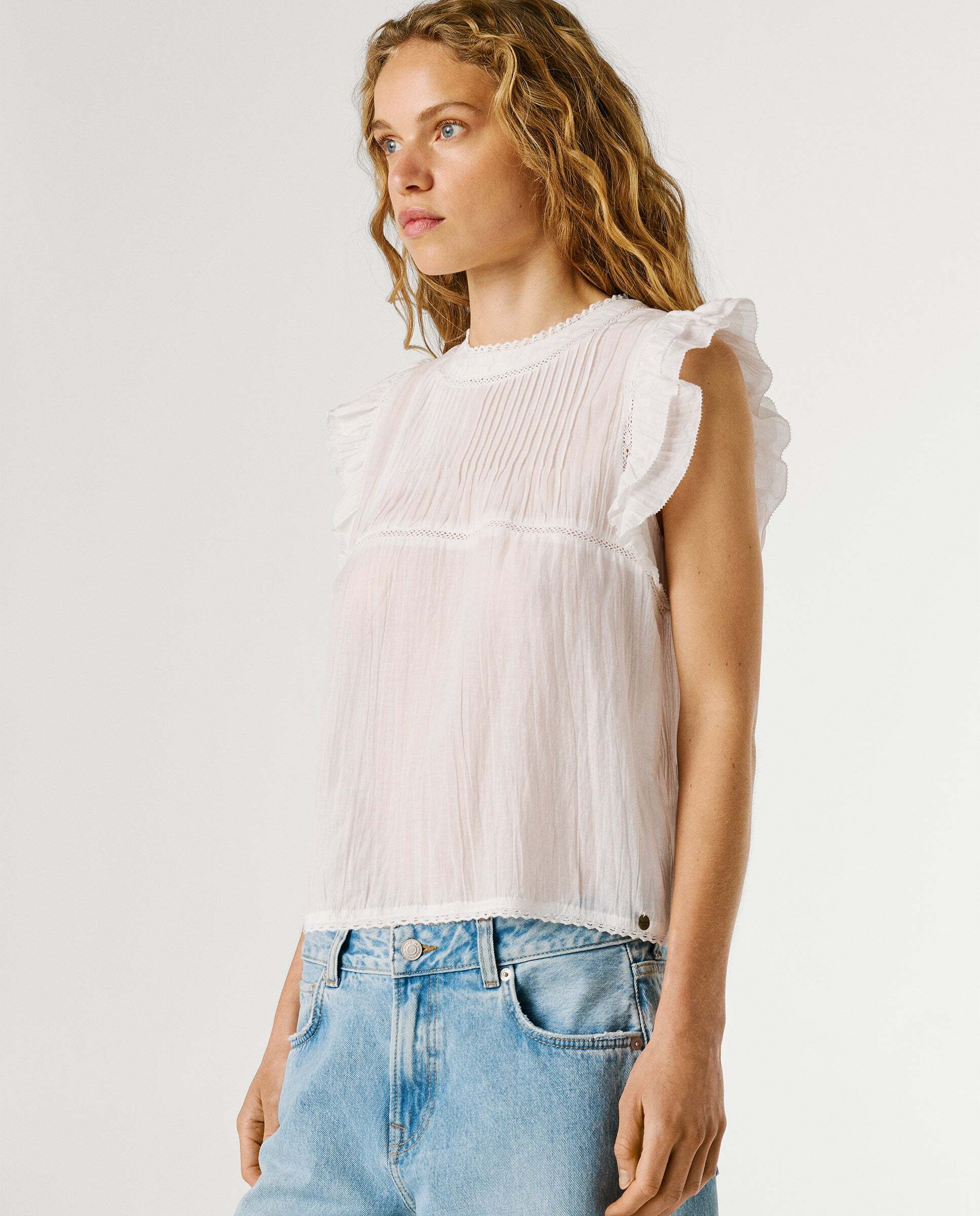 Imagen 6 de Blusa de mujer con detalles plisados - Pepe Jeans - Blanco Blanco