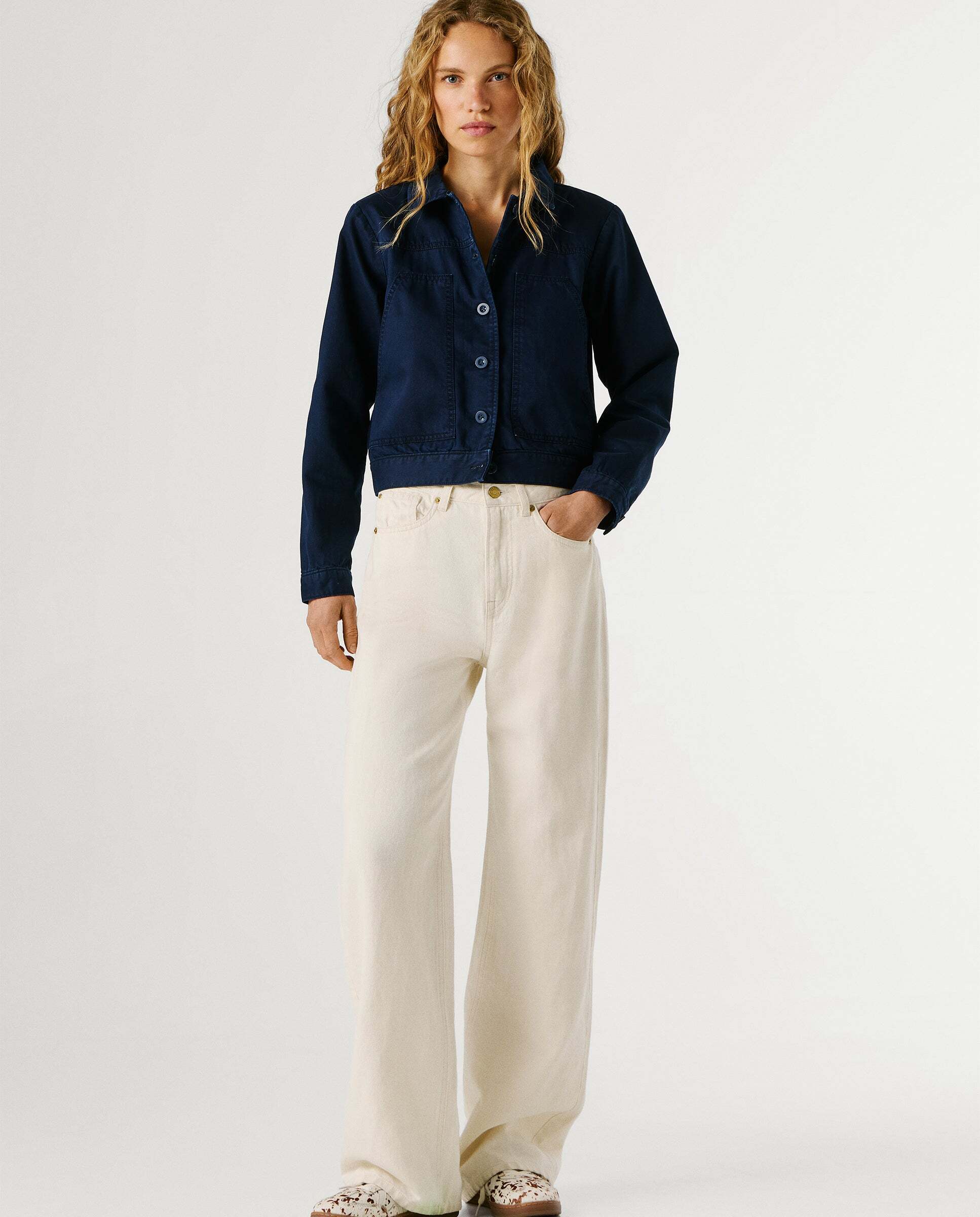 Cazadora de mujer sarga con cuello camisero - Pepe Jeans - Azul Azul-2