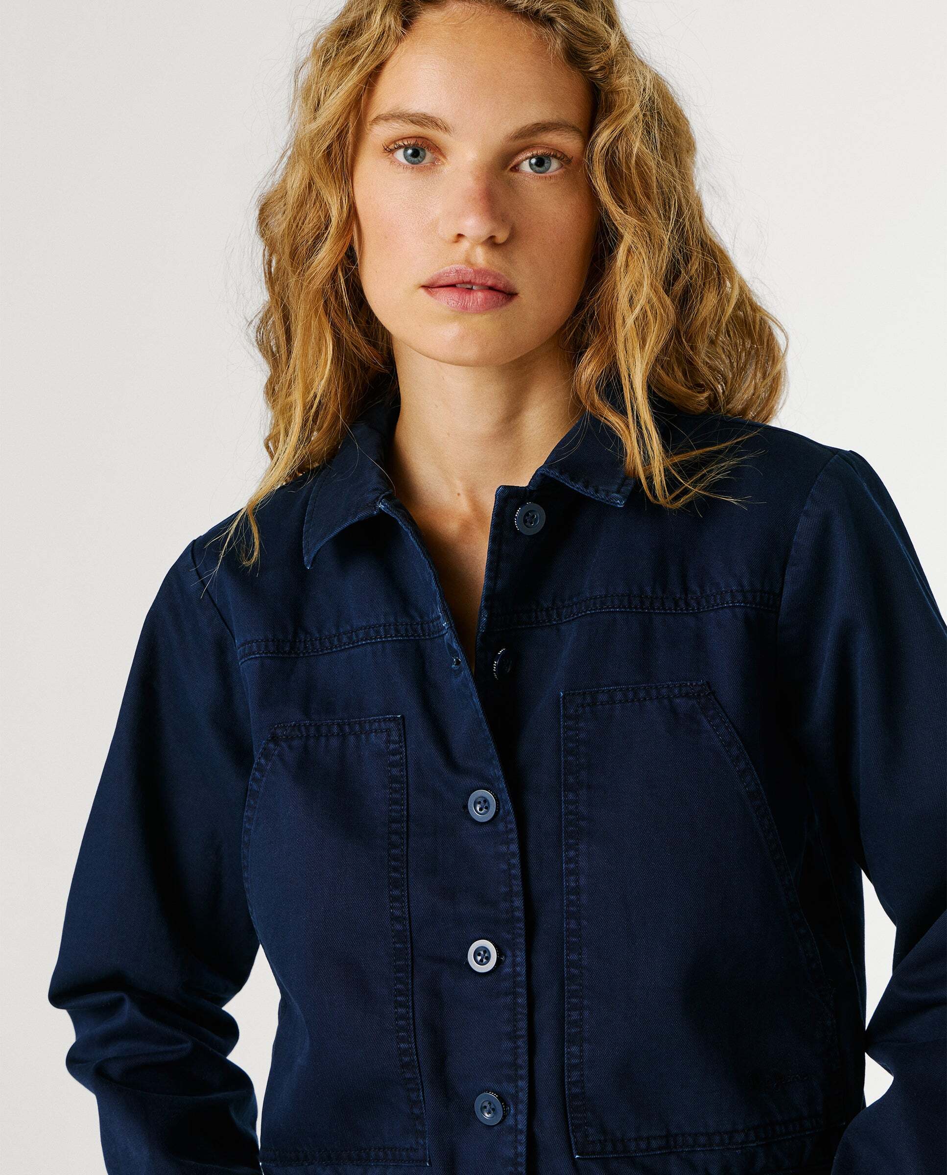 Cazadora de mujer sarga con cuello camisero - Pepe Jeans - Azul Azul-4