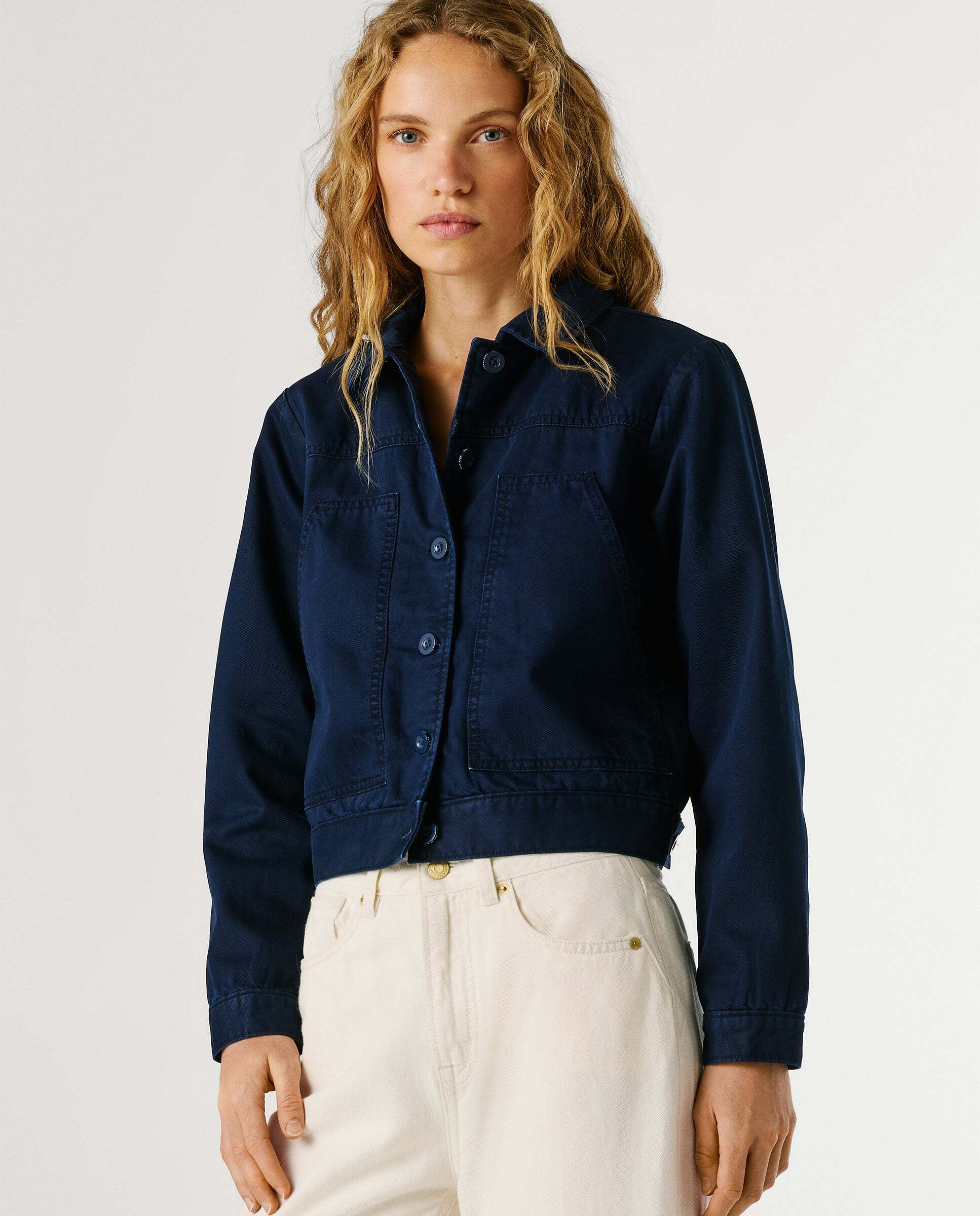 Cazadora de mujer sarga con cuello camisero - Pepe Jeans - Azul Azul-6