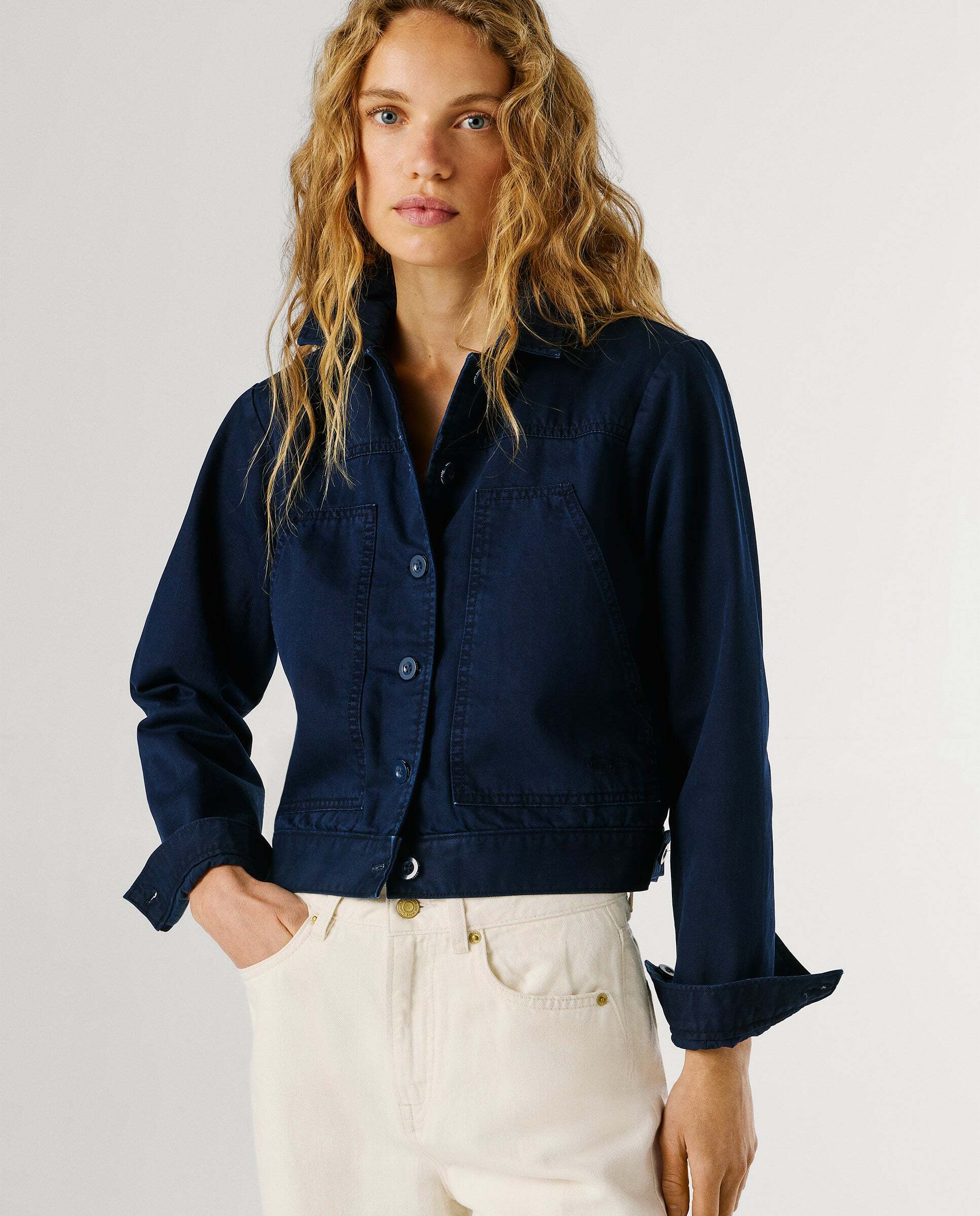 Cazadora de mujer sarga con cuello camisero - Pepe Jeans - Azul Azul-7