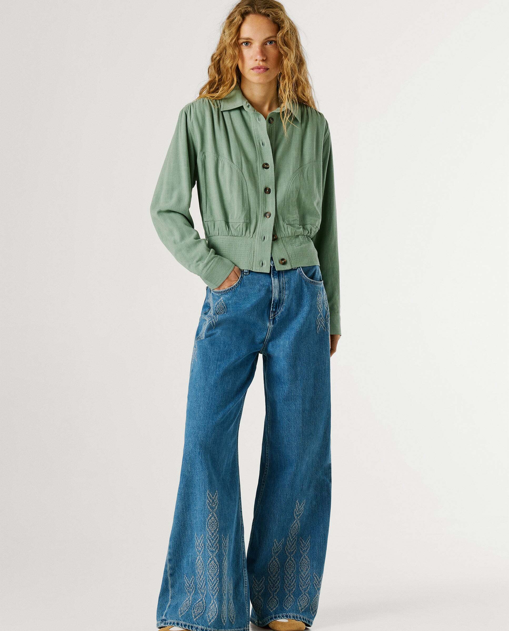 Chaqueta bomber cuello camisero con lino - Pepe Jeans - Verde Verde-2