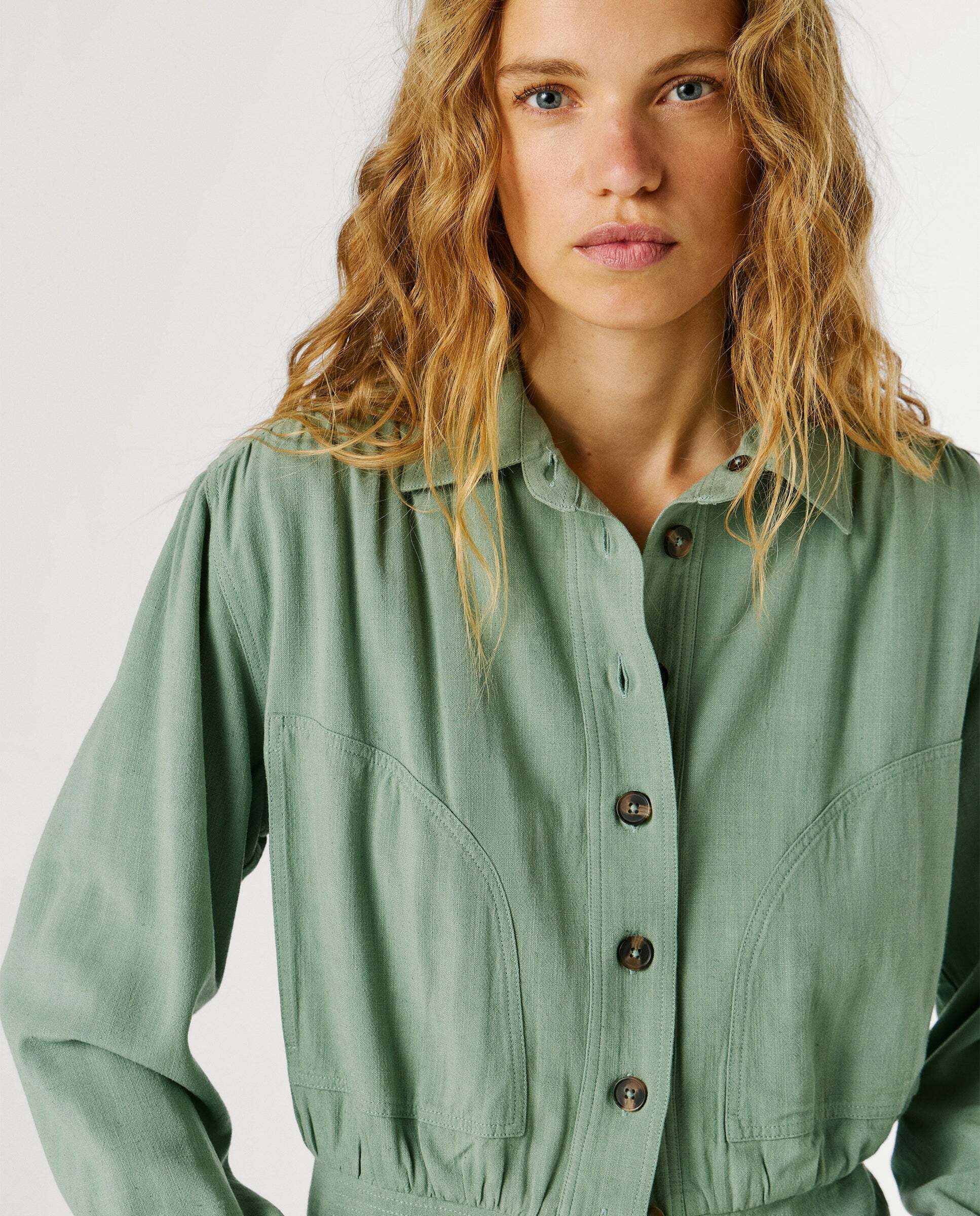 Chaqueta bomber cuello camisero con lino - Pepe Jeans - Verde Verde-4