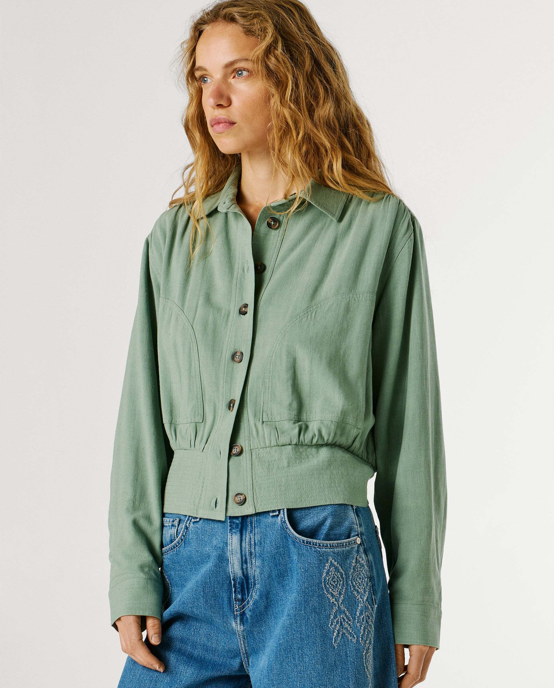 Chaqueta bomber cuello camisero con lino - Pepe Jeans - Verde Verde-6