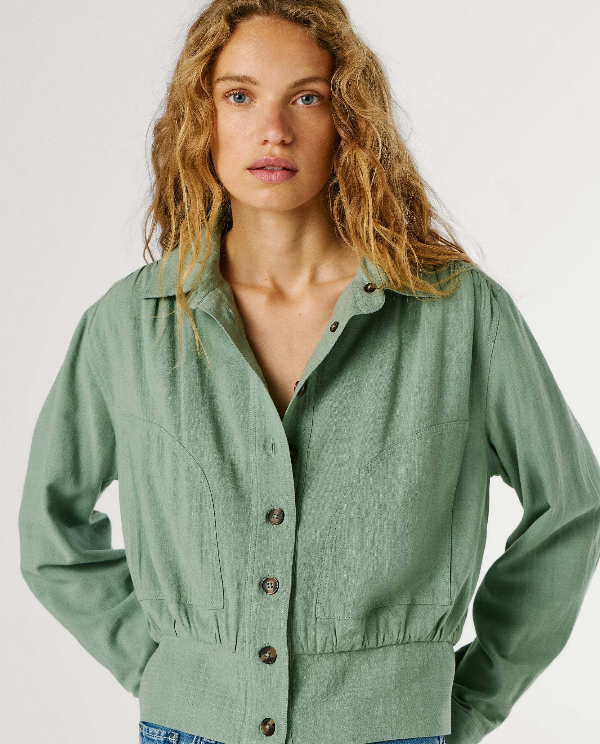 Chaqueta bomber cuello camisero con lino - Pepe Jeans - Verde Verde-7
