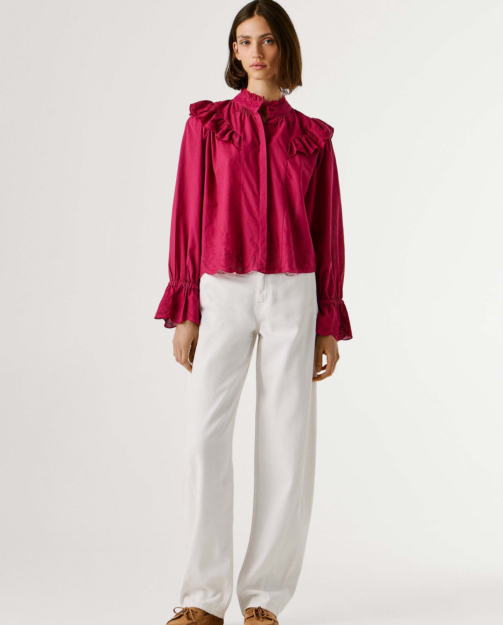 Blusa de mujer de mujer fluida con volantes - Pepe Jeans - Rosa Rosa-2