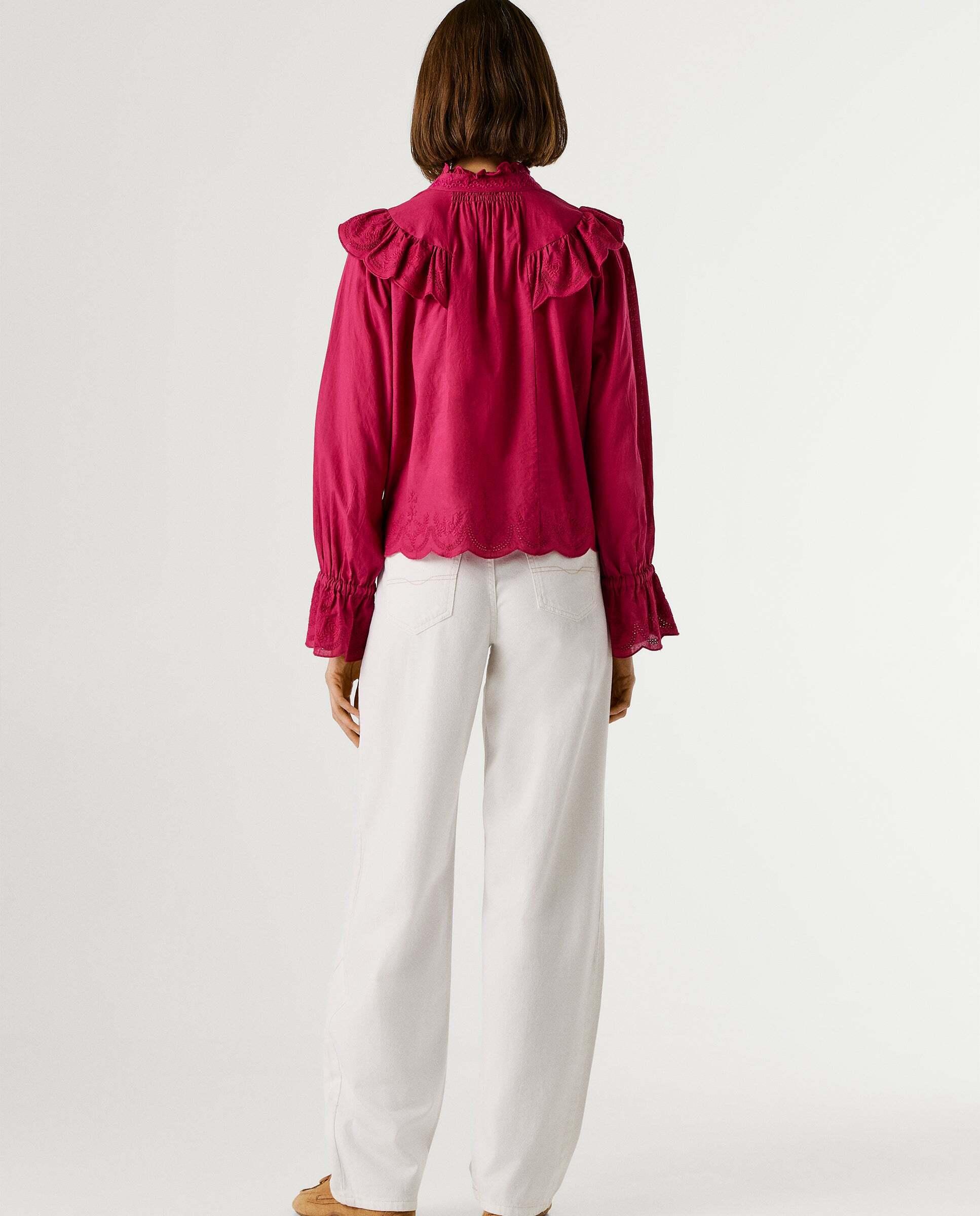Blusa de mujer de mujer fluida con volantes - Pepe Jeans - Rosa Rosa-3