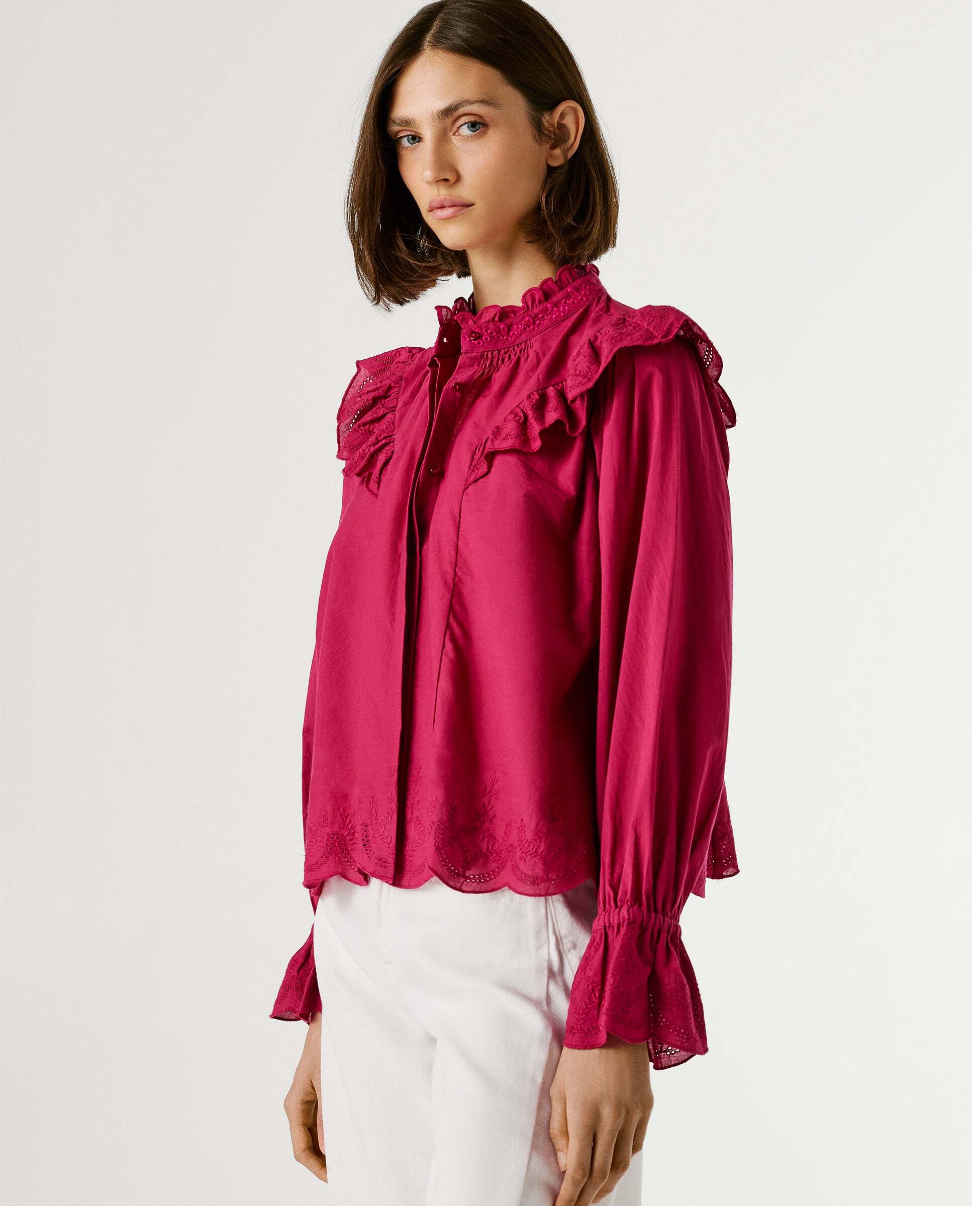 Blusa de mujer de mujer fluida con volantes - Pepe Jeans - Rosa Rosa-6