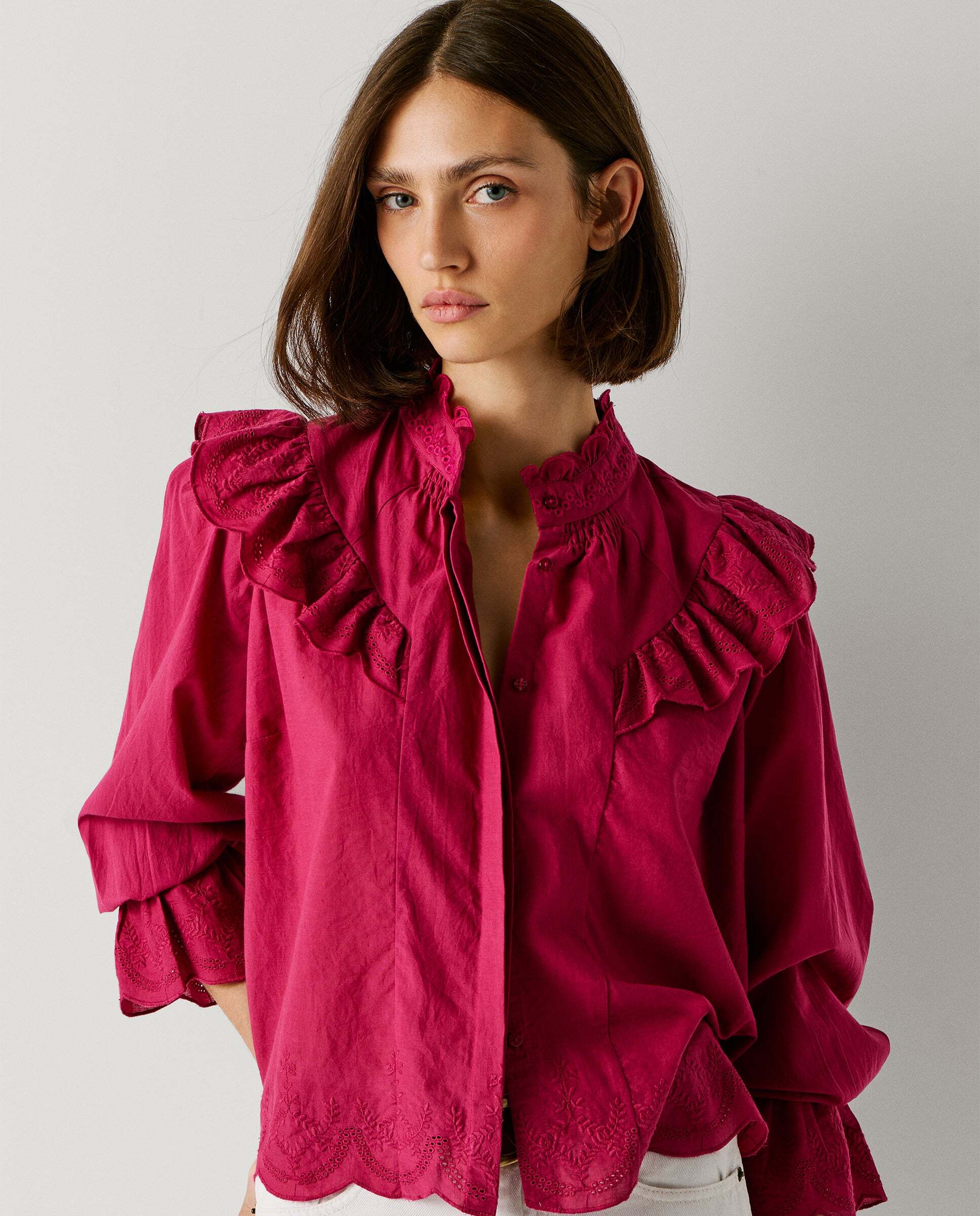 Blusa de mujer de mujer fluida con volantes - Pepe Jeans - Rosa Rosa-7