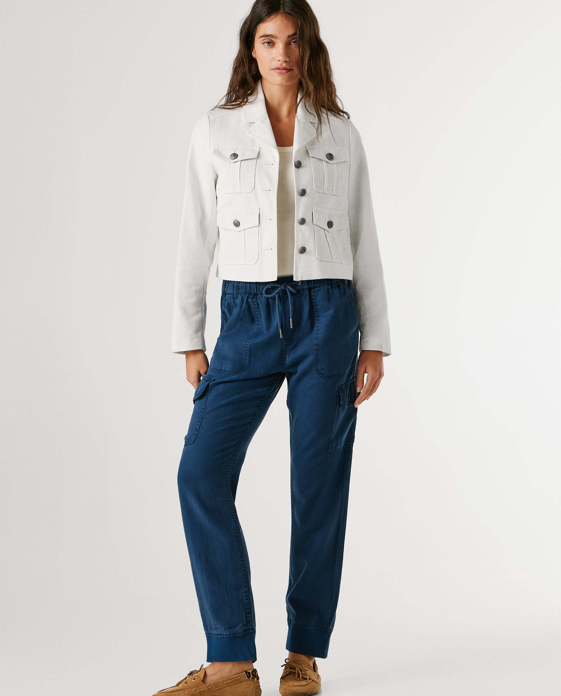 Cazadora de mujer de sarga fit cropped - Pepe Jeans - Blanco Blanco-2