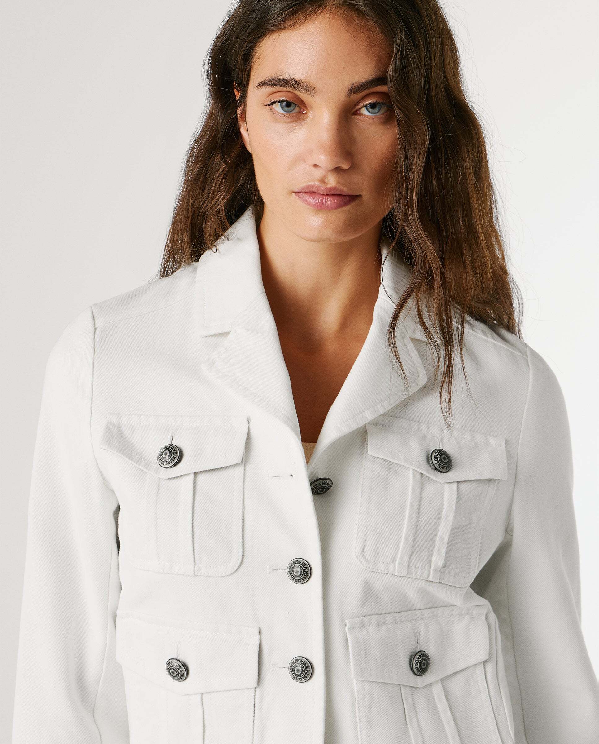 Cazadora de mujer de sarga fit cropped - Pepe Jeans - Blanco Blanco-4