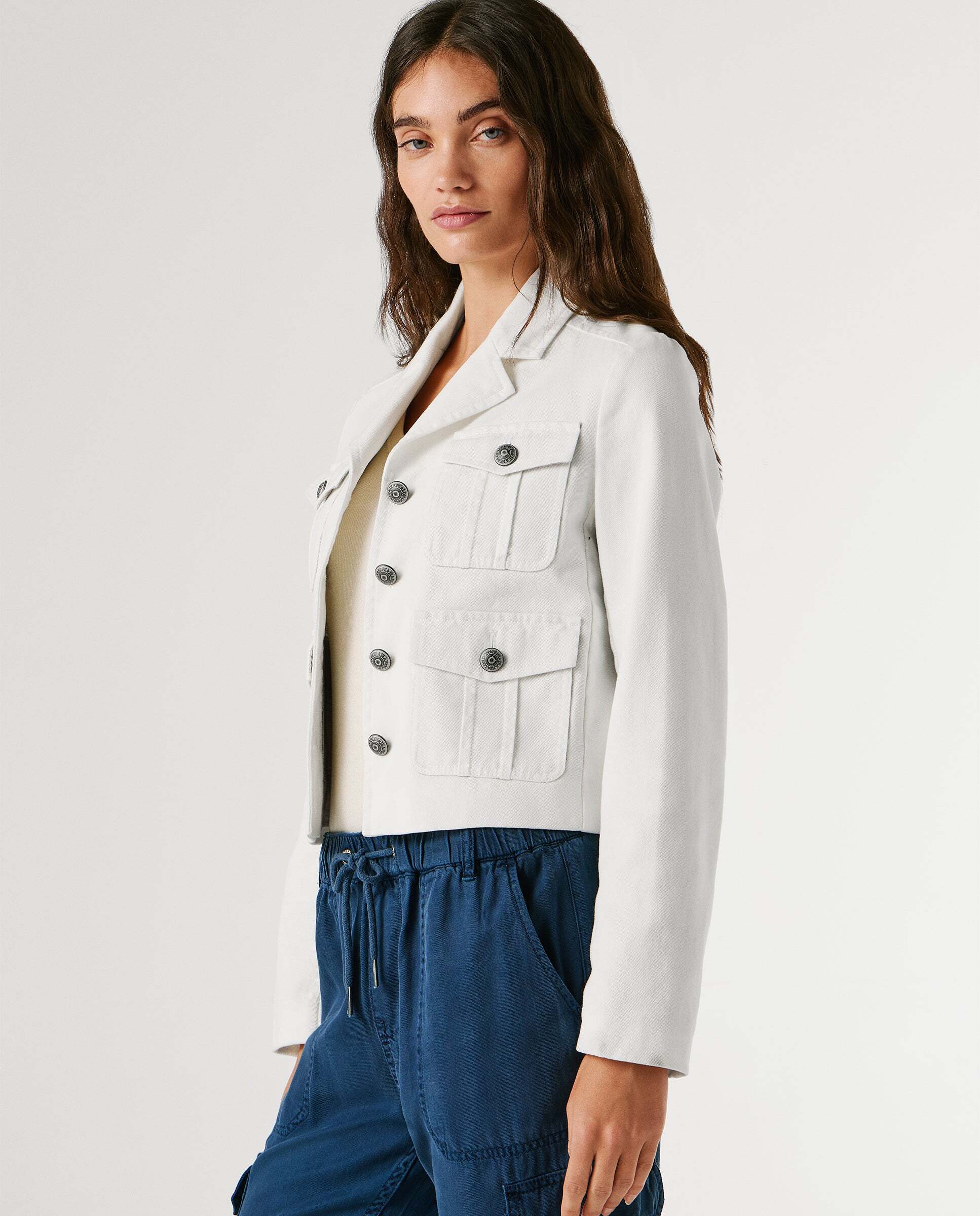 Cazadora de mujer de sarga fit cropped - Pepe Jeans - Blanco Blanco-6