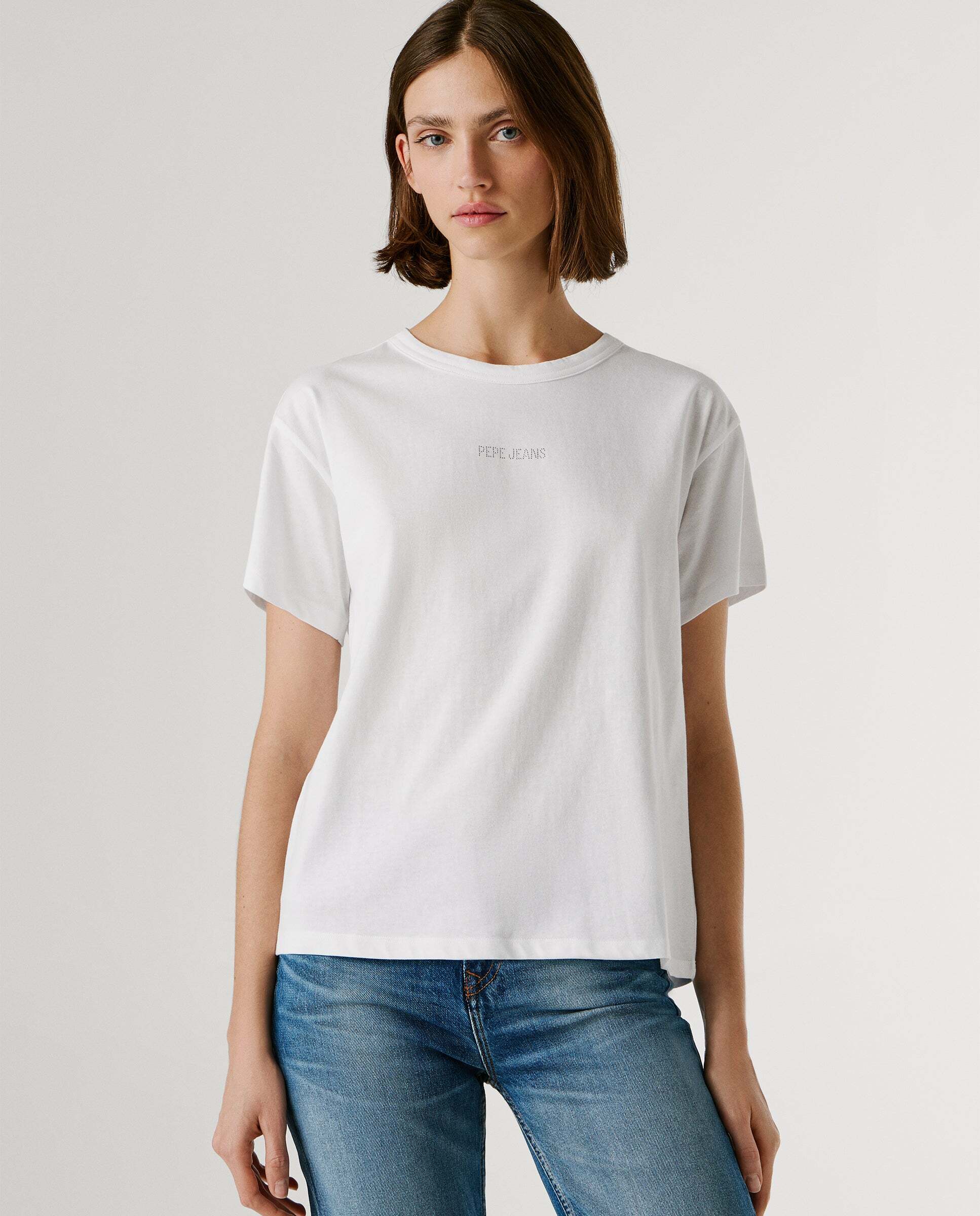 Imagen 0 de Camiseta de mujer logo strass Blanco