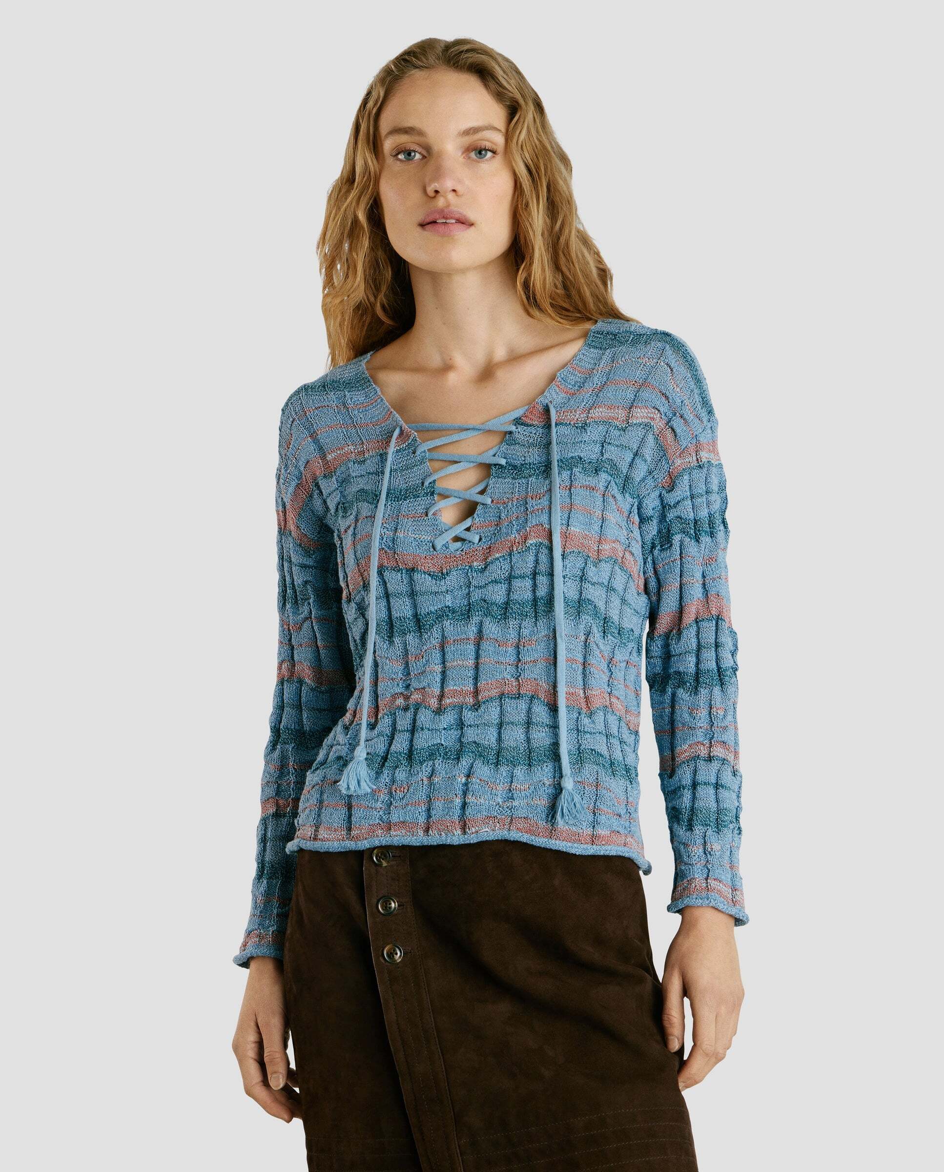 W11 - Pepe Jeans - jersey punto de mujer con cuello pico - Azul Azul-1