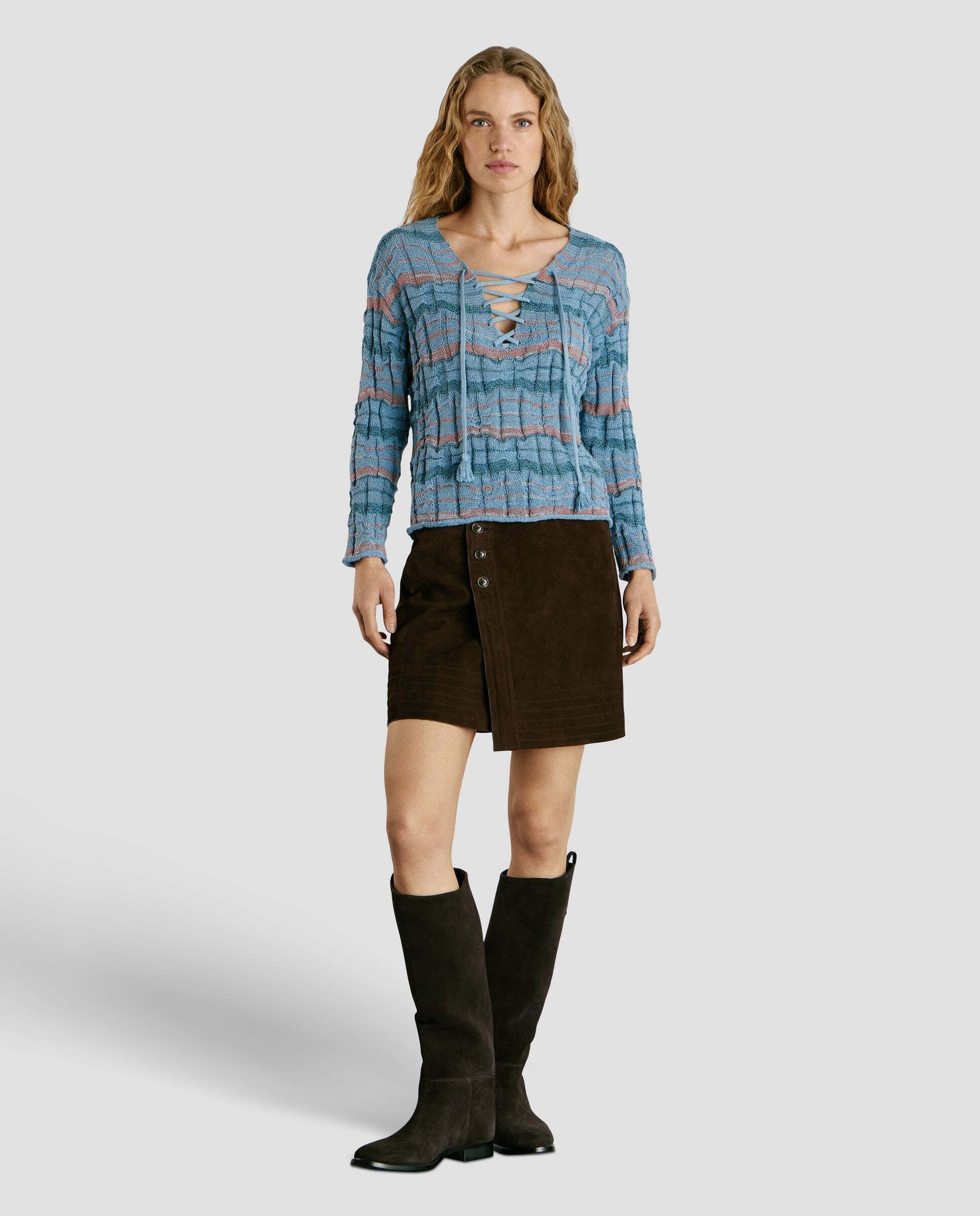 W11 - Pepe Jeans - jersey punto de mujer con cuello pico - Azul Azul-2
