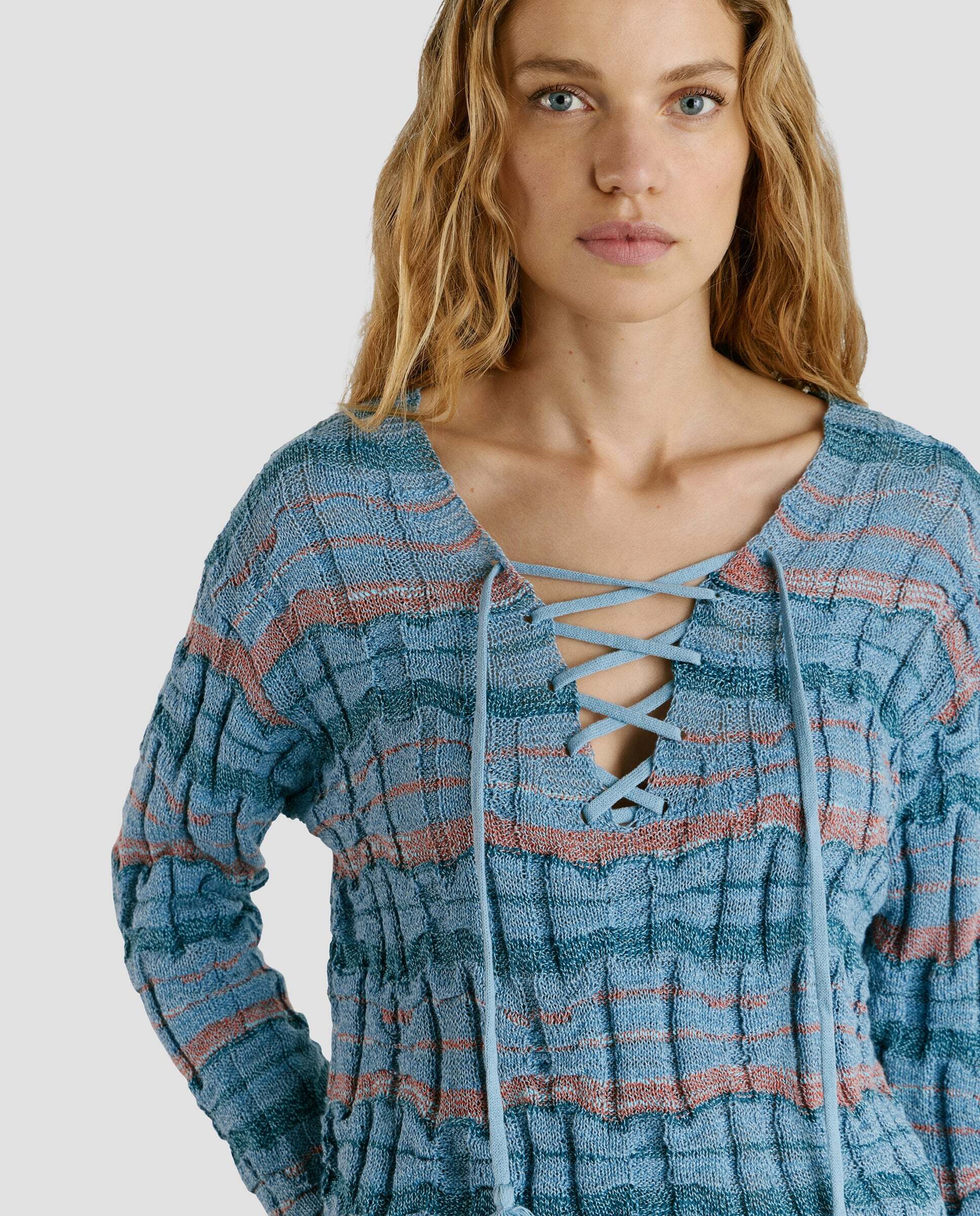 W11 - Pepe Jeans - jersey punto de mujer con cuello pico - Azul Azul-4