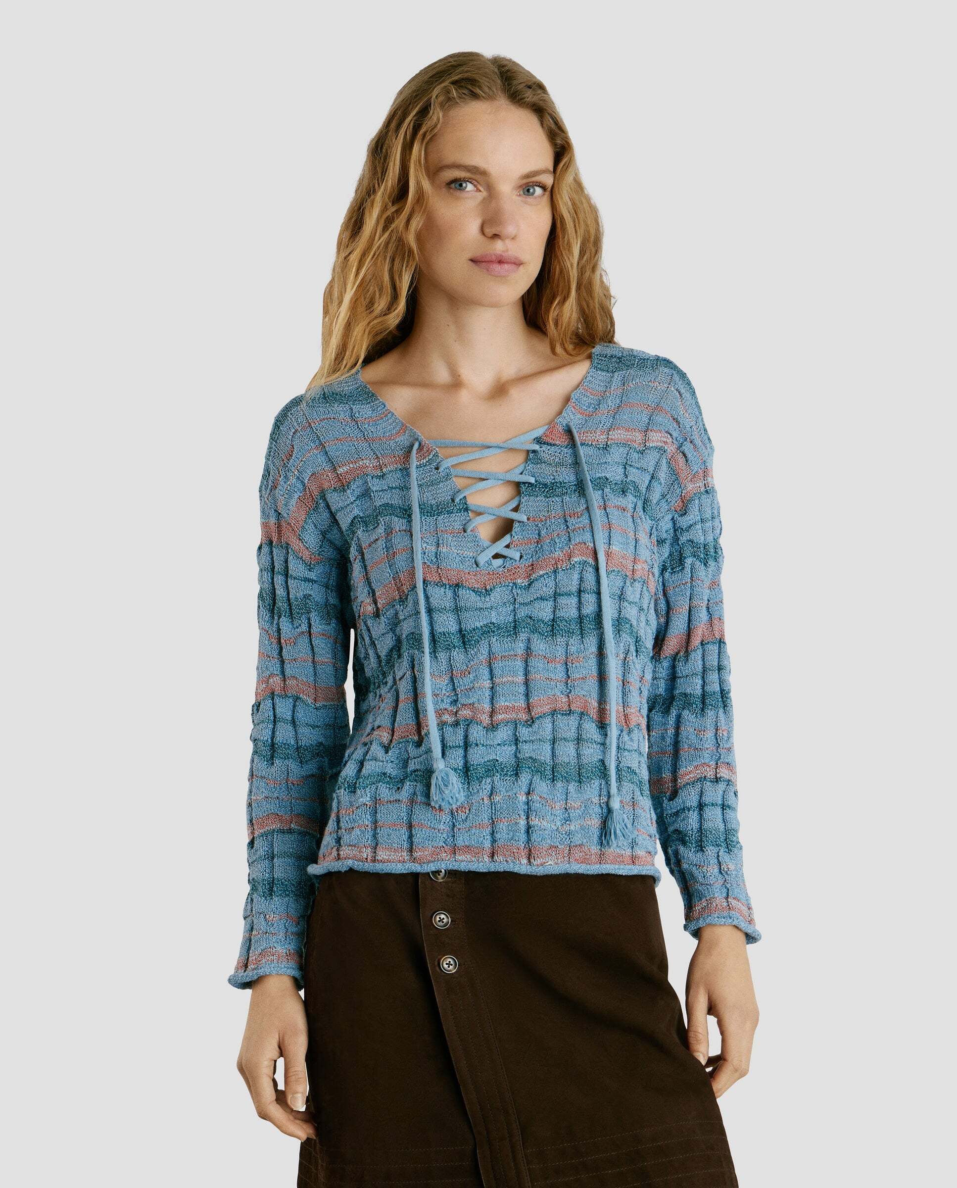 W11 - Pepe Jeans - jersey punto de mujer con cuello pico - Azul Azul-6