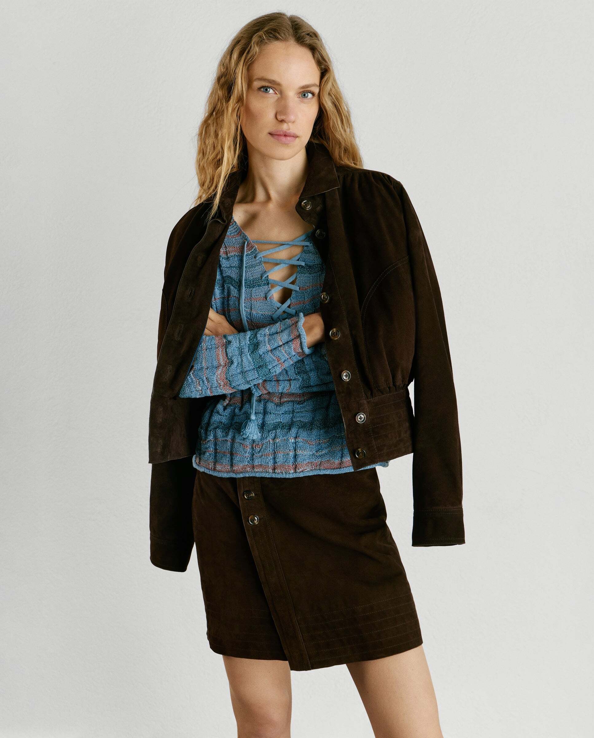 W11 - Pepe Jeans - jersey punto de mujer con cuello pico - Azul Azul-7