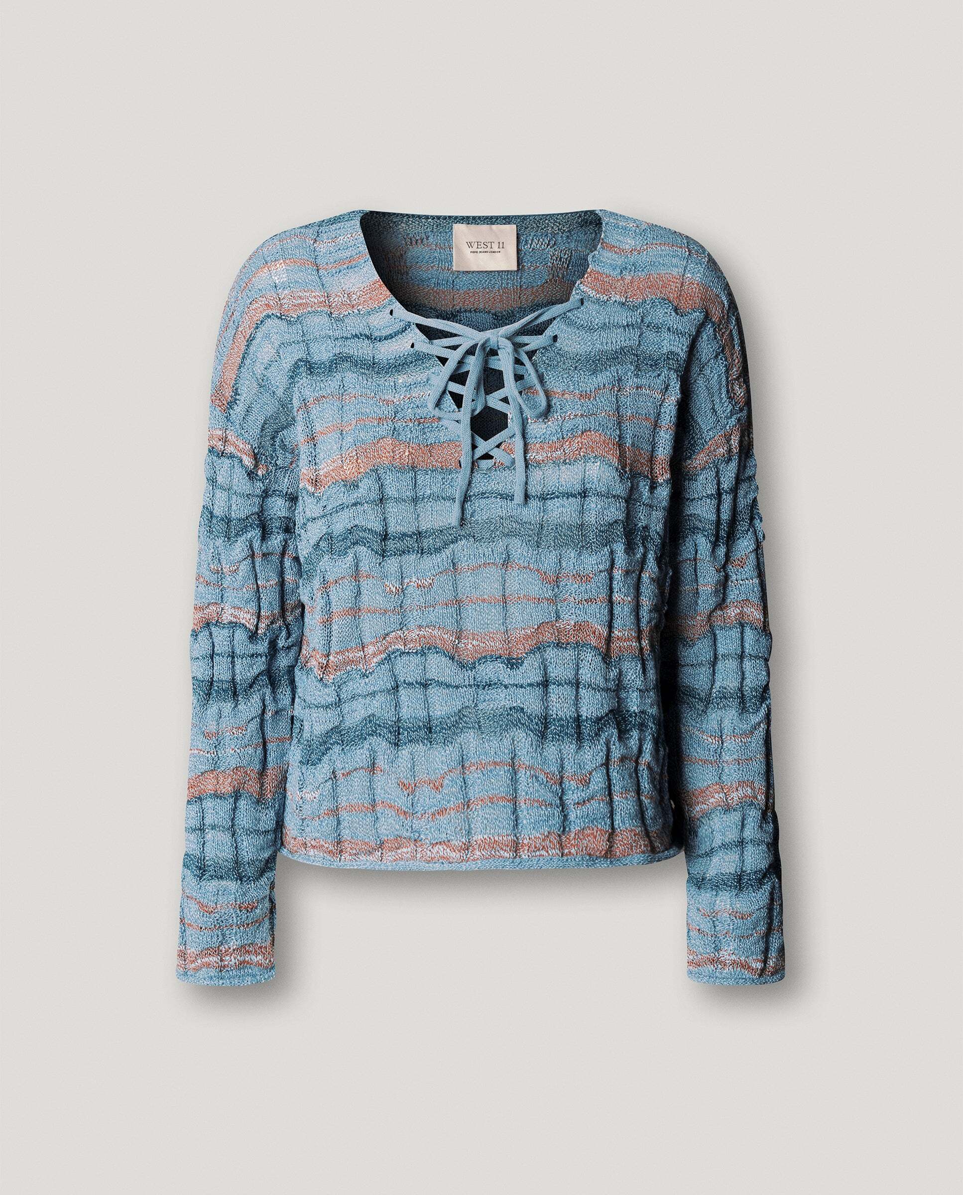 W11 - Pepe Jeans - jersey punto de mujer con cuello pico - Azul Azul-9