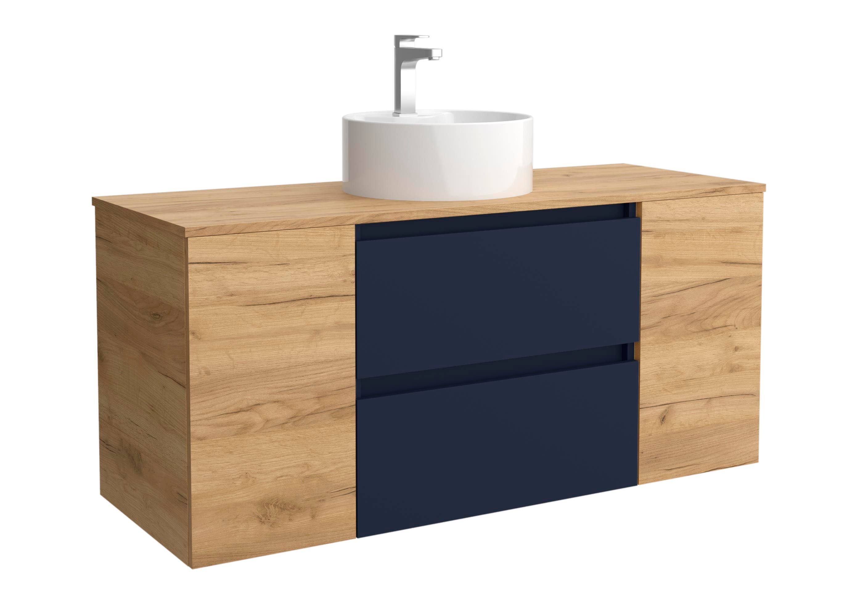 Imagen 1 de Mueble de baño Bequia + Encimera + Lavabo posar + 2 coqueta de 1 puerta - Azul / Madera 120 cm Azul / Madera