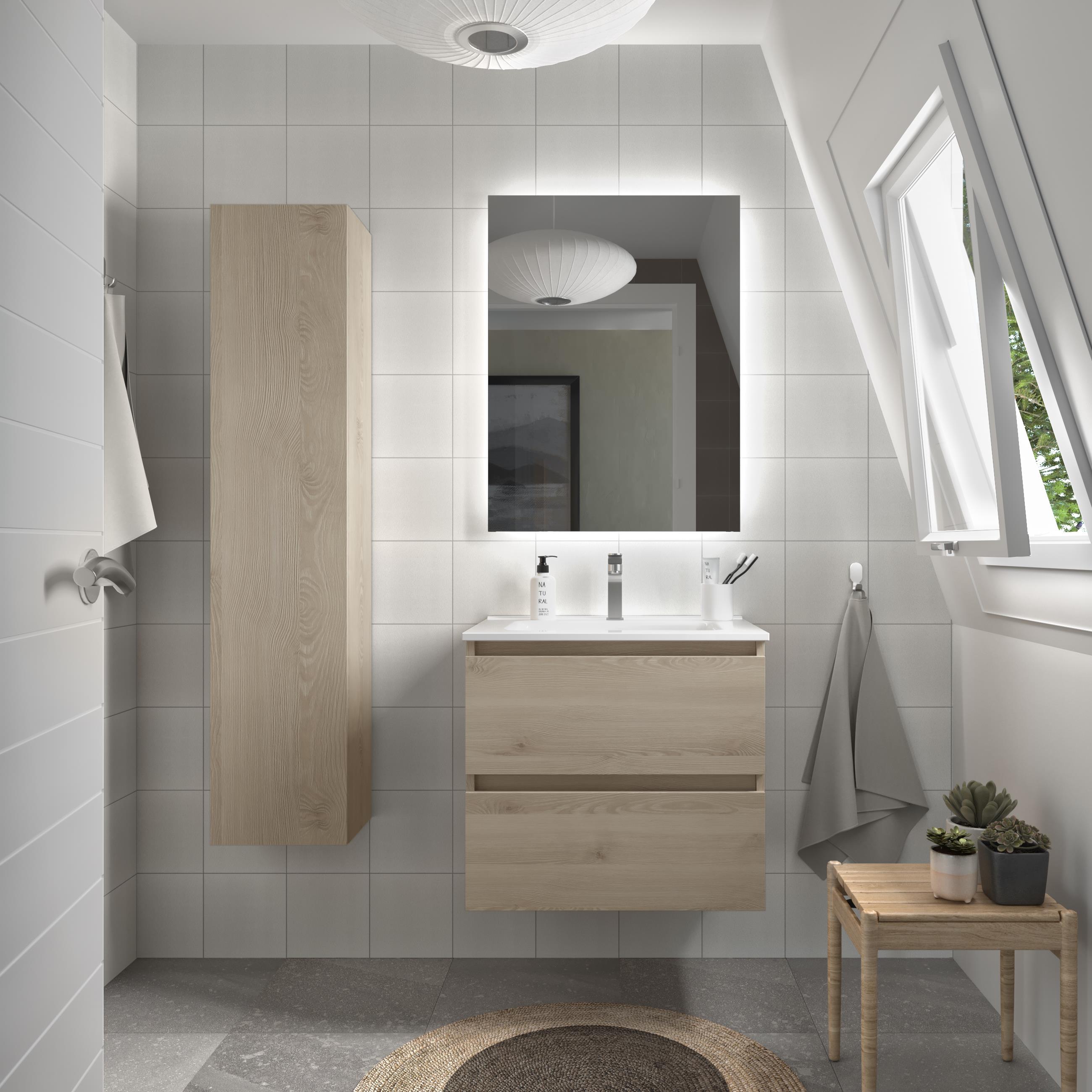 Imagen 2 de Mueble de baño con 2 cajones y lavabo de 1 poza Bequia Salgar - Natural 100 cm Natural