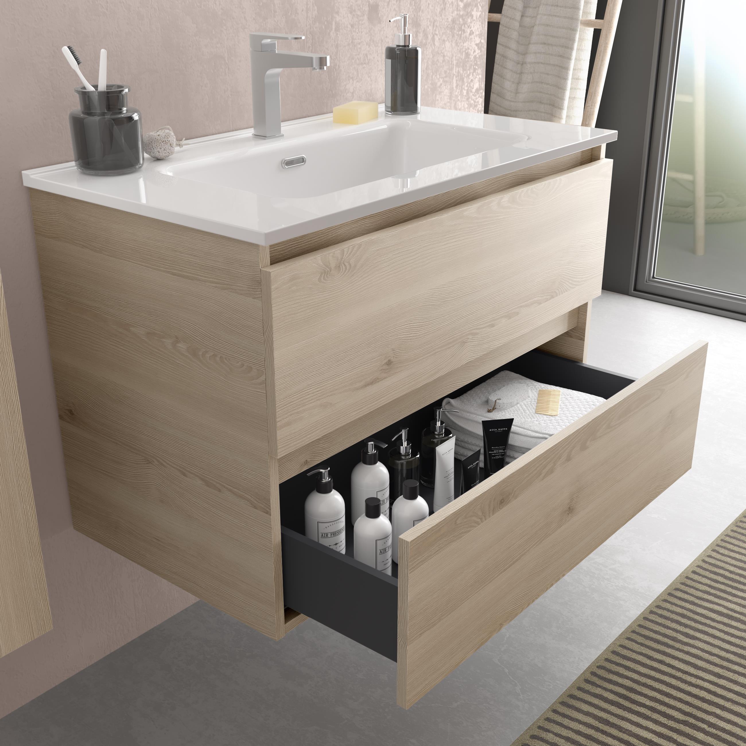 Imagen 3 de Mueble de baño con 2 cajones y lavabo de 1 poza Bequia Salgar - Natural 100 cm Natural