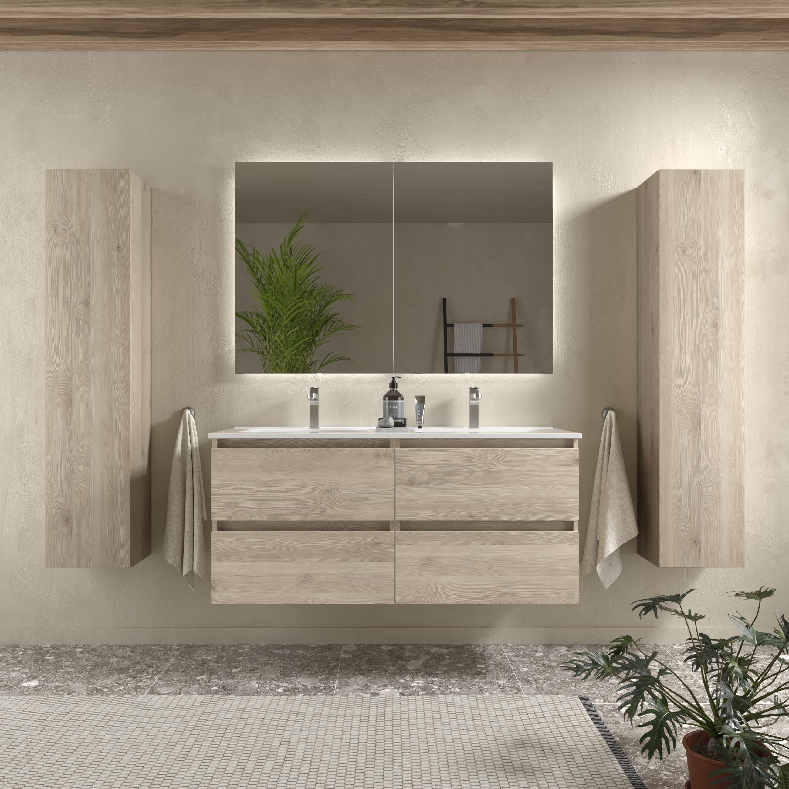 Imagen 2 de Mueble de baño con 4 cajones y lavabo de 2 pozas Bequia Salgar - Natural 120 cm Natural