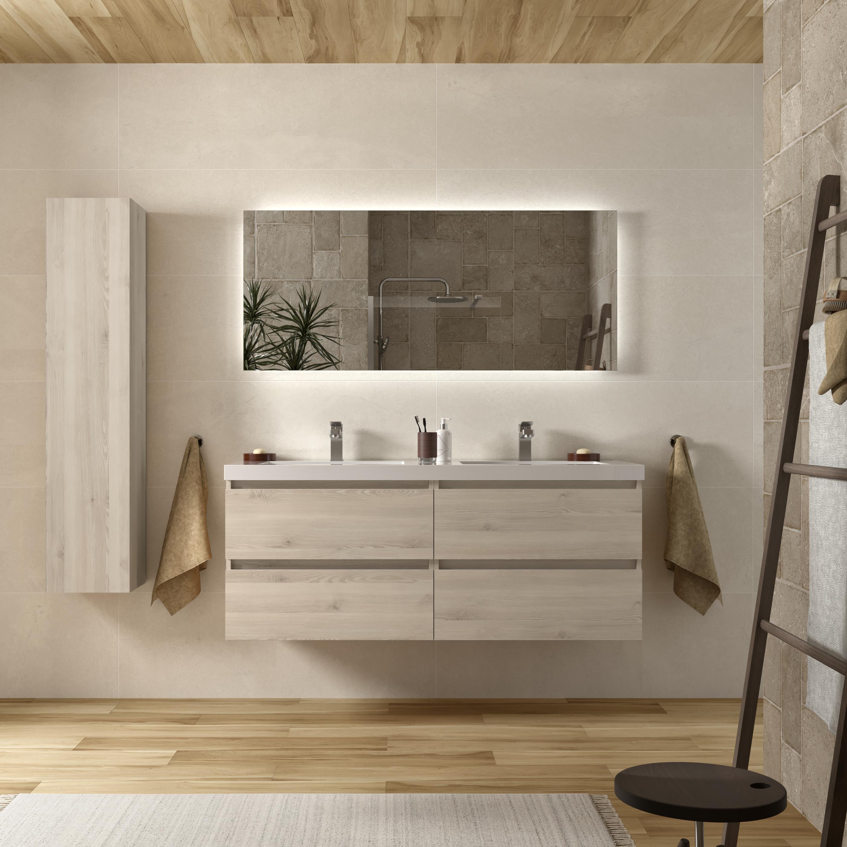 Imagen 2 de Mueble de baño con 4 cajones y lavabo Toscana de 2 pozas Bequia Salgar - Natural 140 cm Natural