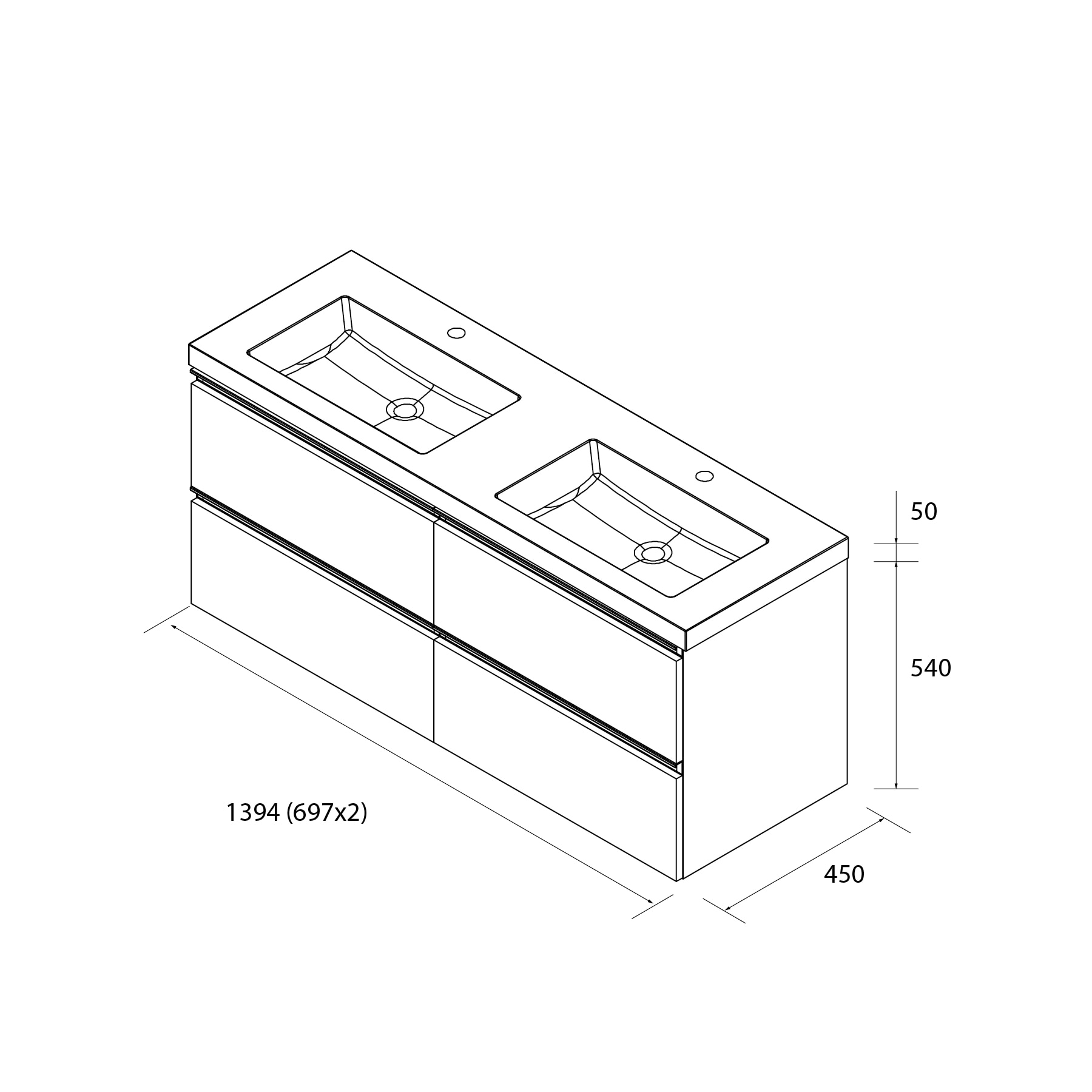 Imagen 5 de Mueble de baño con 4 cajones y lavabo Toscana de 2 pozas Bequia Salgar - Natural 140 cm Natural