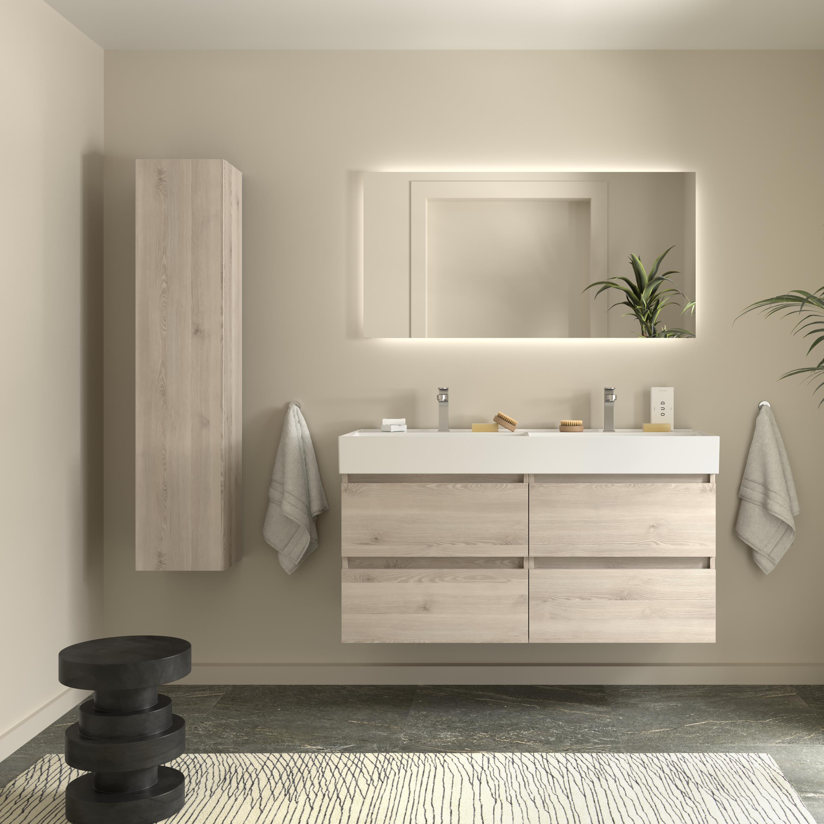 Imagen 2 de Mueble de baño con 4 cajones y lavabo Veneto de 2 pozas Bequia Salgar - Natural 120 cm Natural