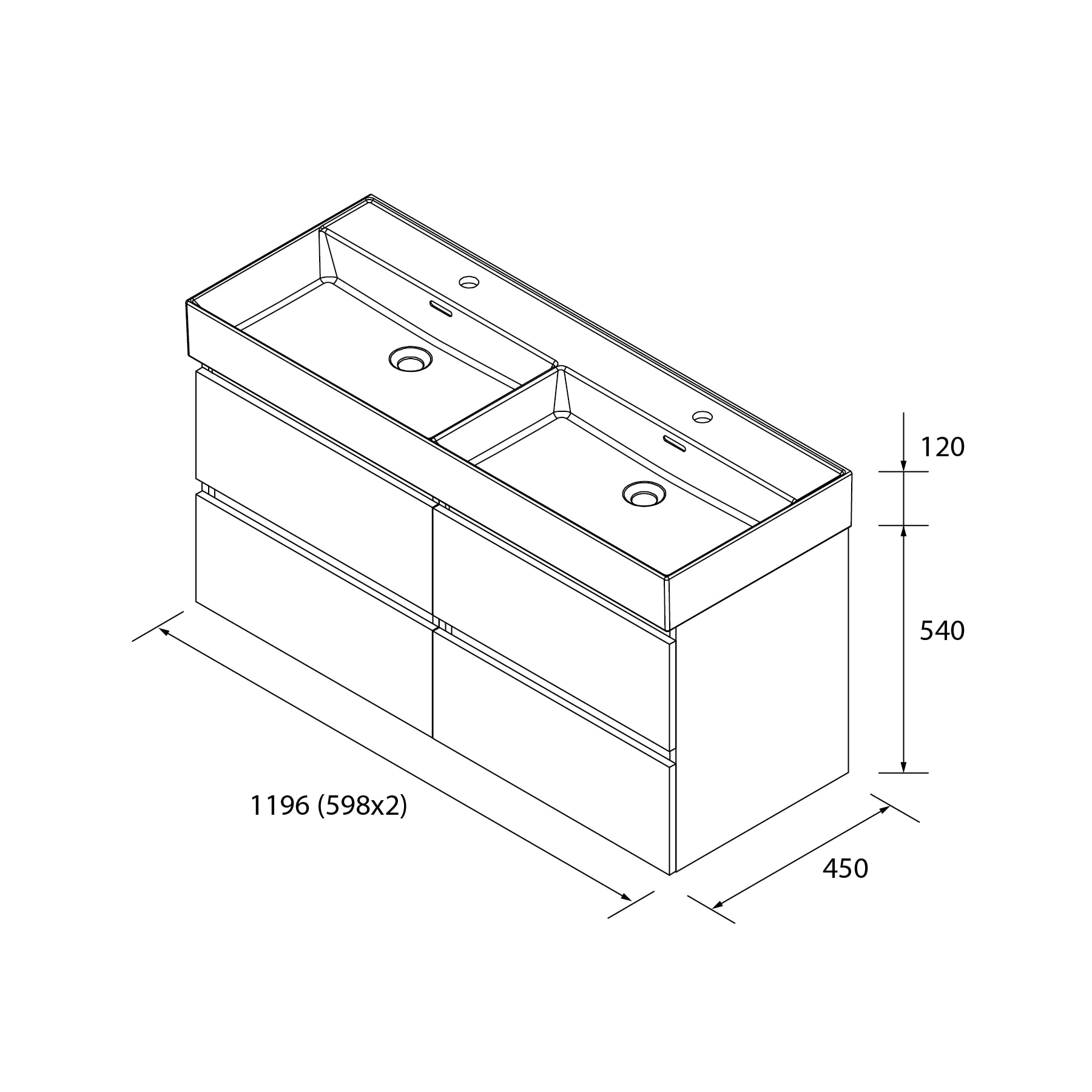 Imagen 5 de Mueble de baño con 4 cajones y lavabo Veneto de 2 pozas Bequia Salgar - Natural 120 cm Natural