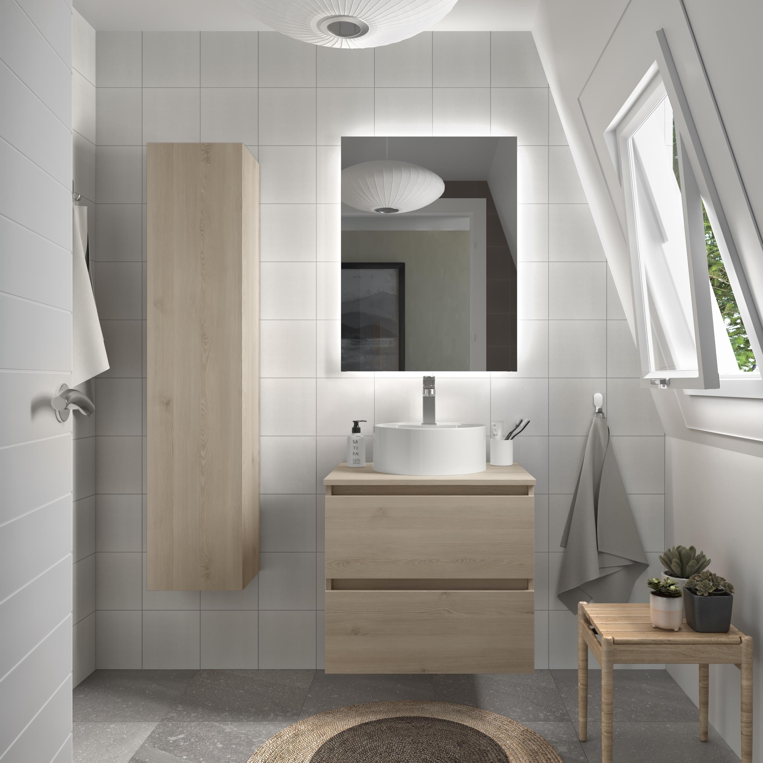 Imagen 2 de Mueble de baño con 2 cajones y lavabo sobre encimera de 1 poza Bequia Salgar - Natural 60 cm Natural