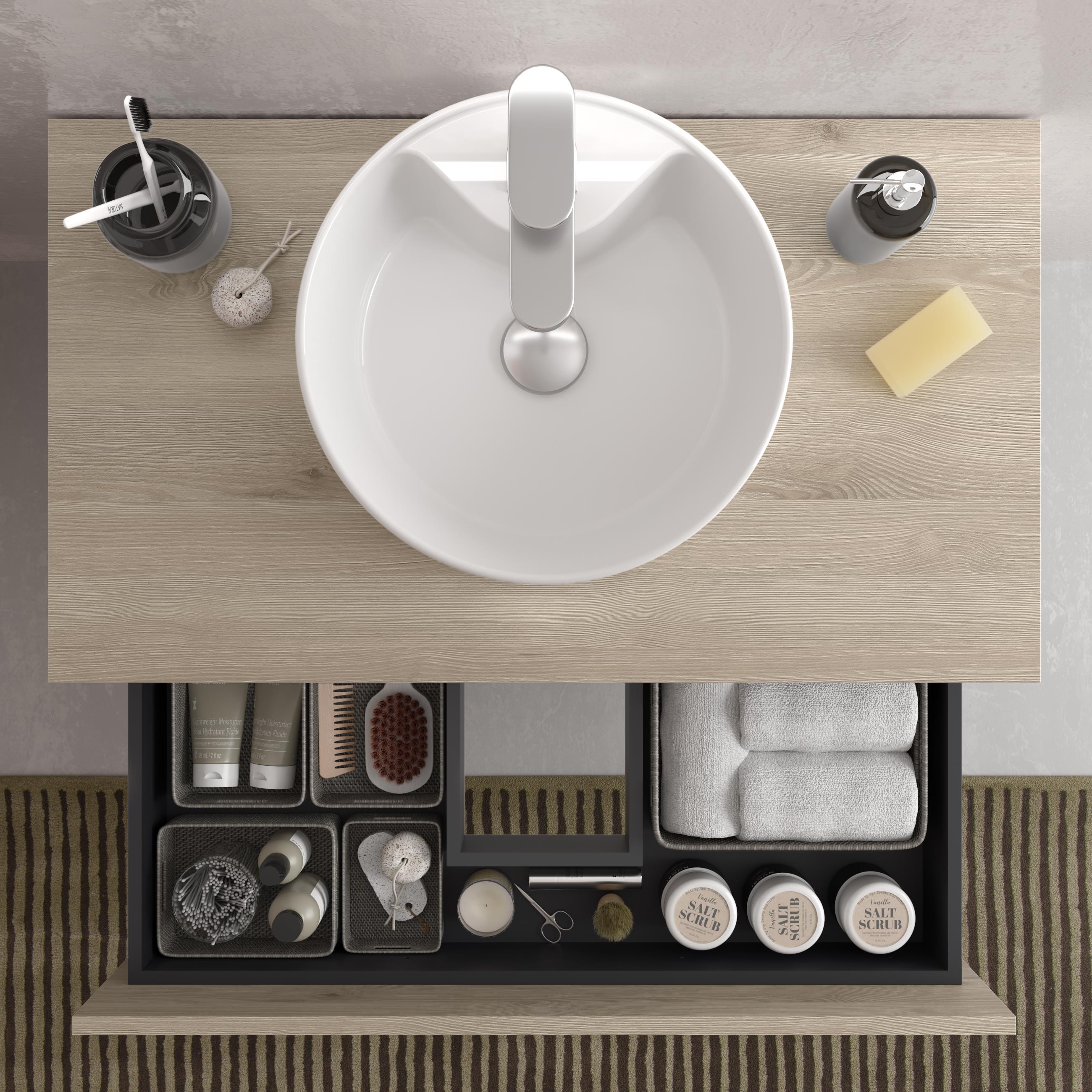 Imagen 5 de Mueble de baño con 2 cajones y lavabo sobre encimera de 1 poza Bequia Salgar - Natural 60 cm Natural