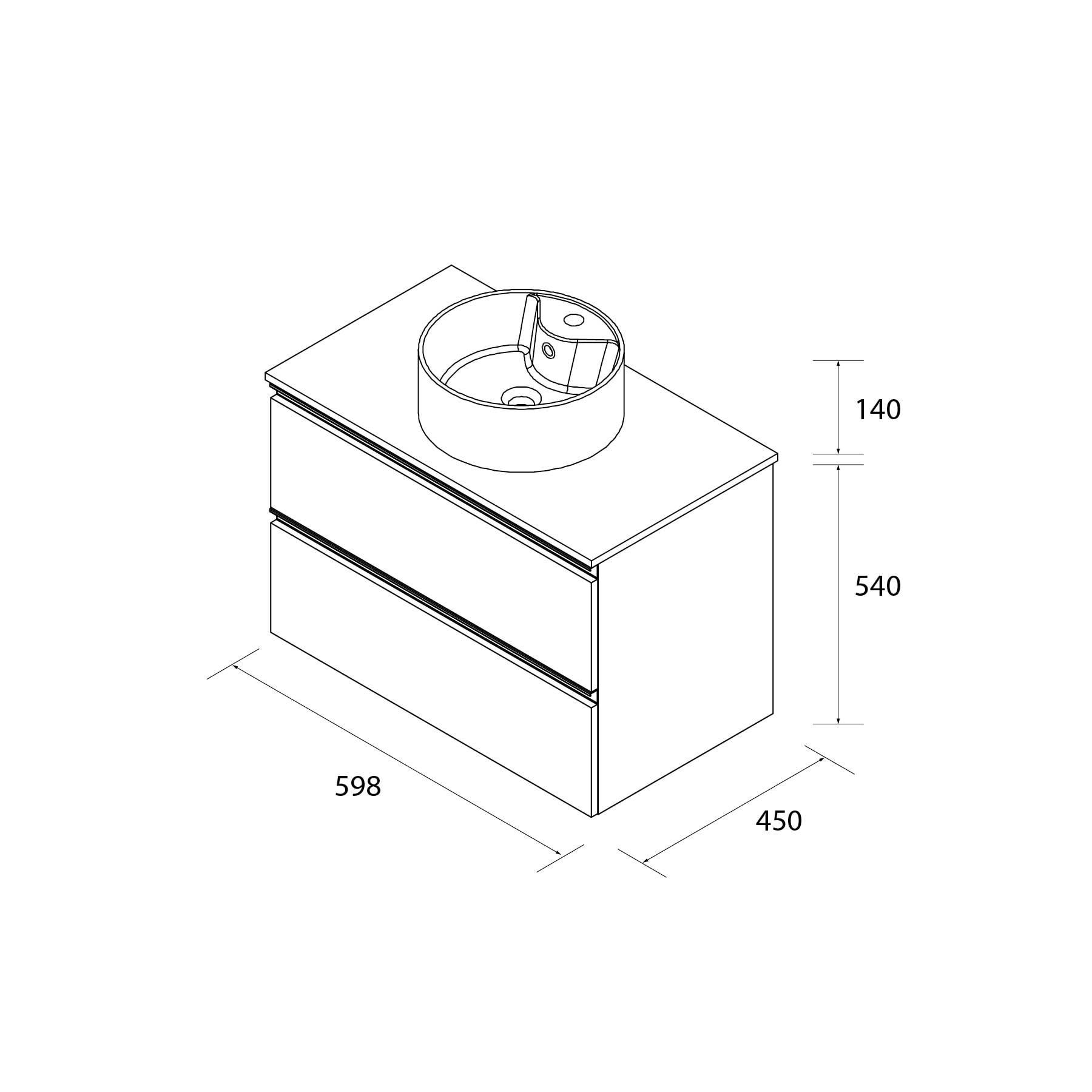 Imagen 6 de Mueble de baño con 2 cajones y lavabo sobre encimera de 1 poza Bequia Salgar - Natural 60 cm Natural