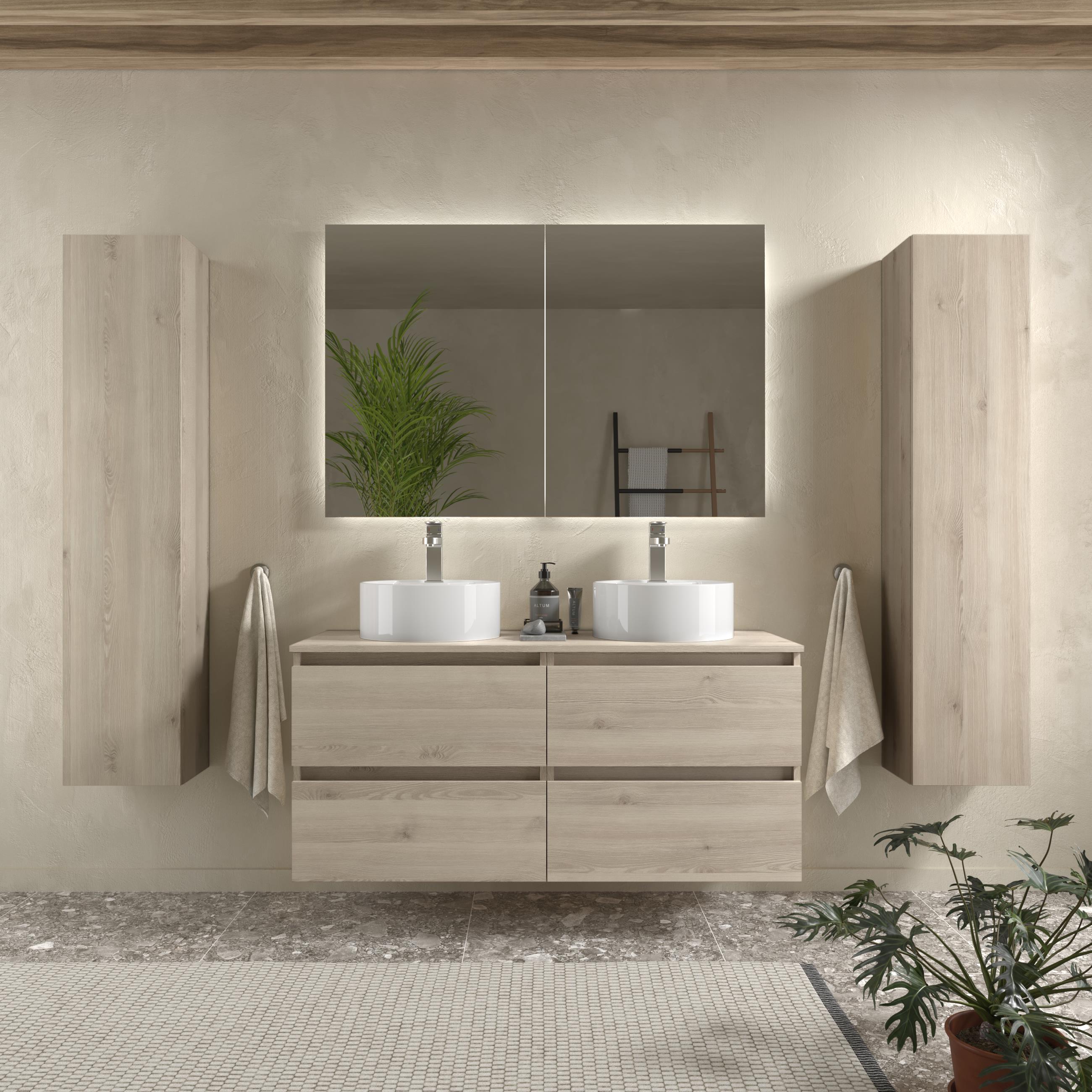 Imagen 2 de Mueble de baño con 4 cajones y lavabo sobre encimera de 2 pozas Bequia Salgar - Natural 120 cm Natural