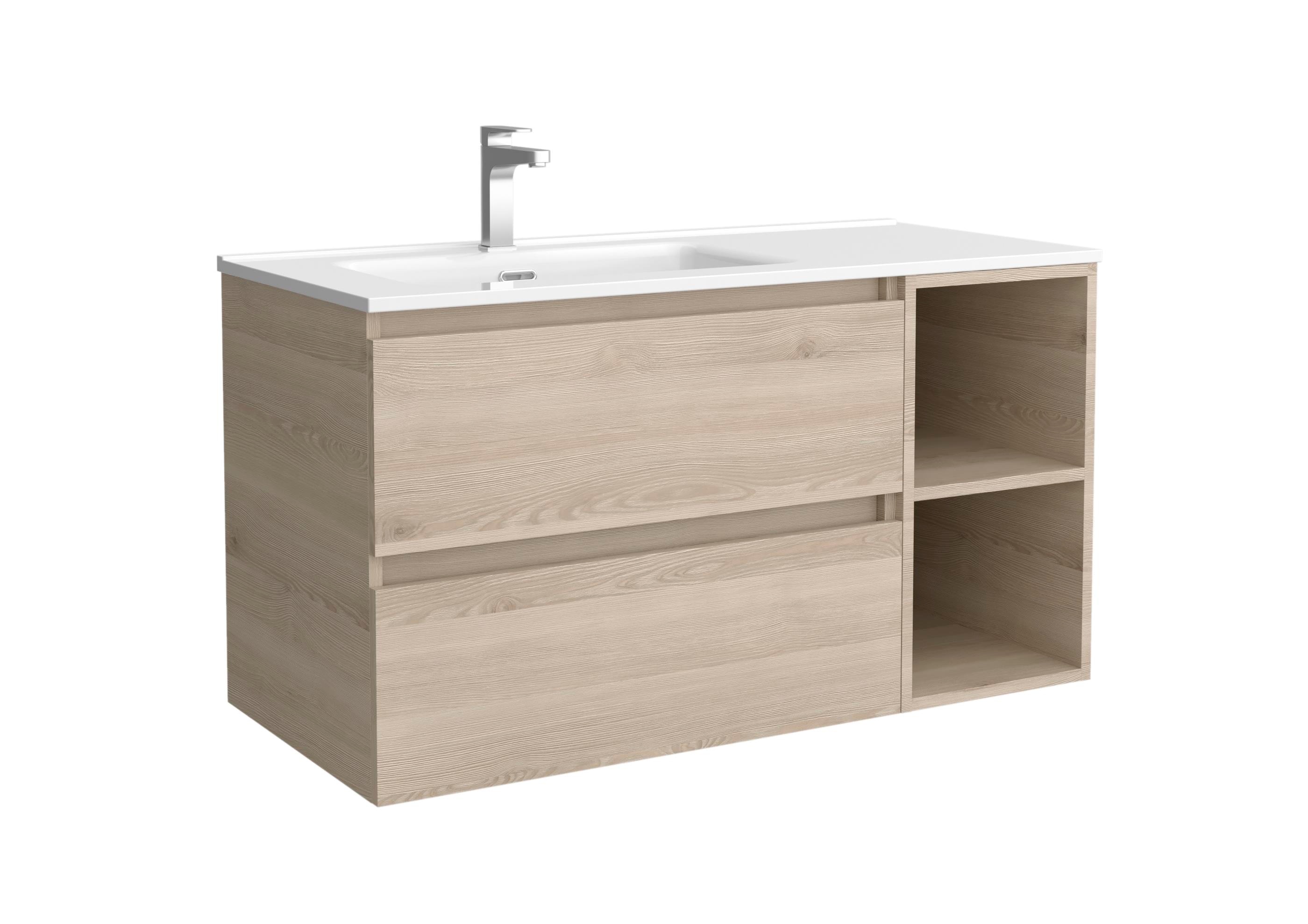 Imagen 1 de Mueble de baño con 2 cajones con 2 huecos y lavabo de 1 poza grifo izquierda Bequia Plus Salgar - Natural 90 cm Natural