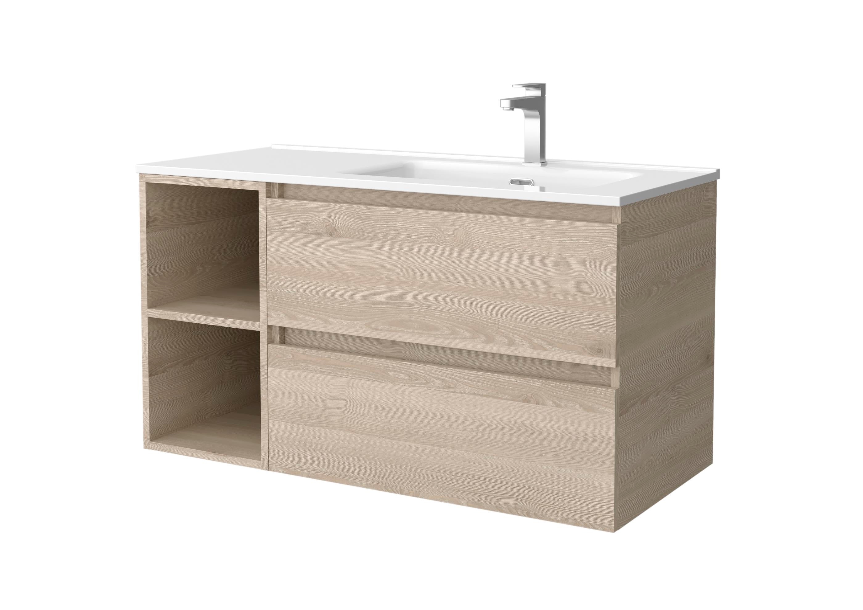 Imagen 1 de Mueble de baño con 2 cajones con 2 huecos y lavabo de 1 poza grifo derecha Bequia Plus Salgar - Natural 100 cm Natural