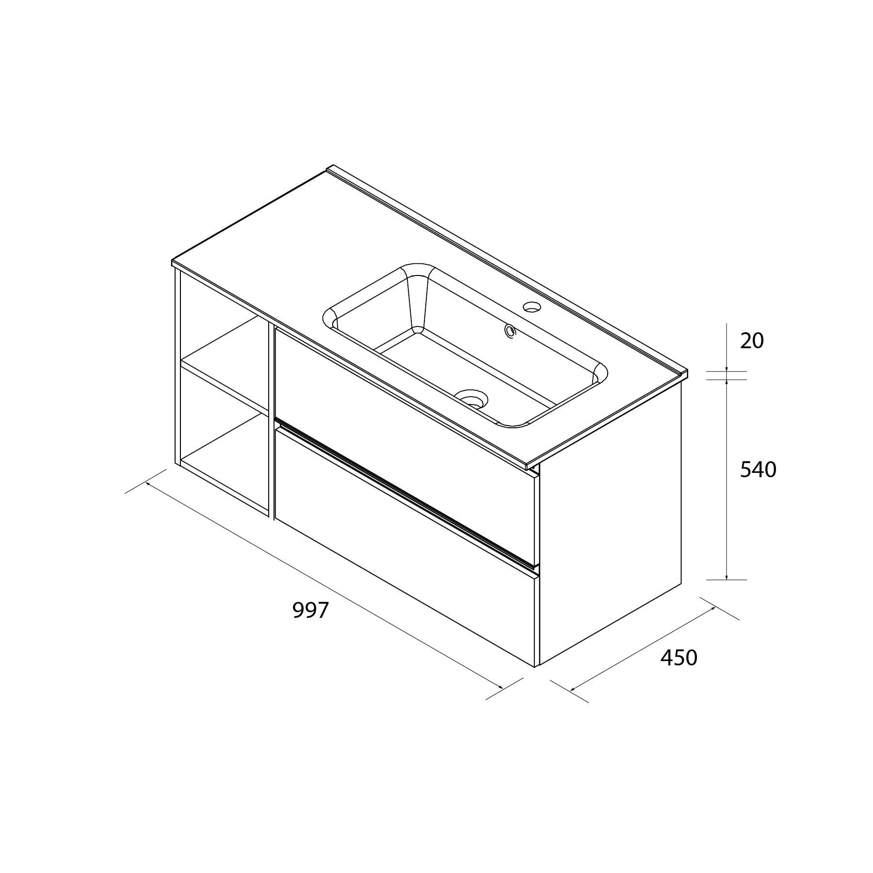 Imagen 5 de Mueble de baño con 2 cajones con 2 huecos y lavabo de 1 poza grifo derecha Bequia Plus Salgar - Natural 100 cm Natural